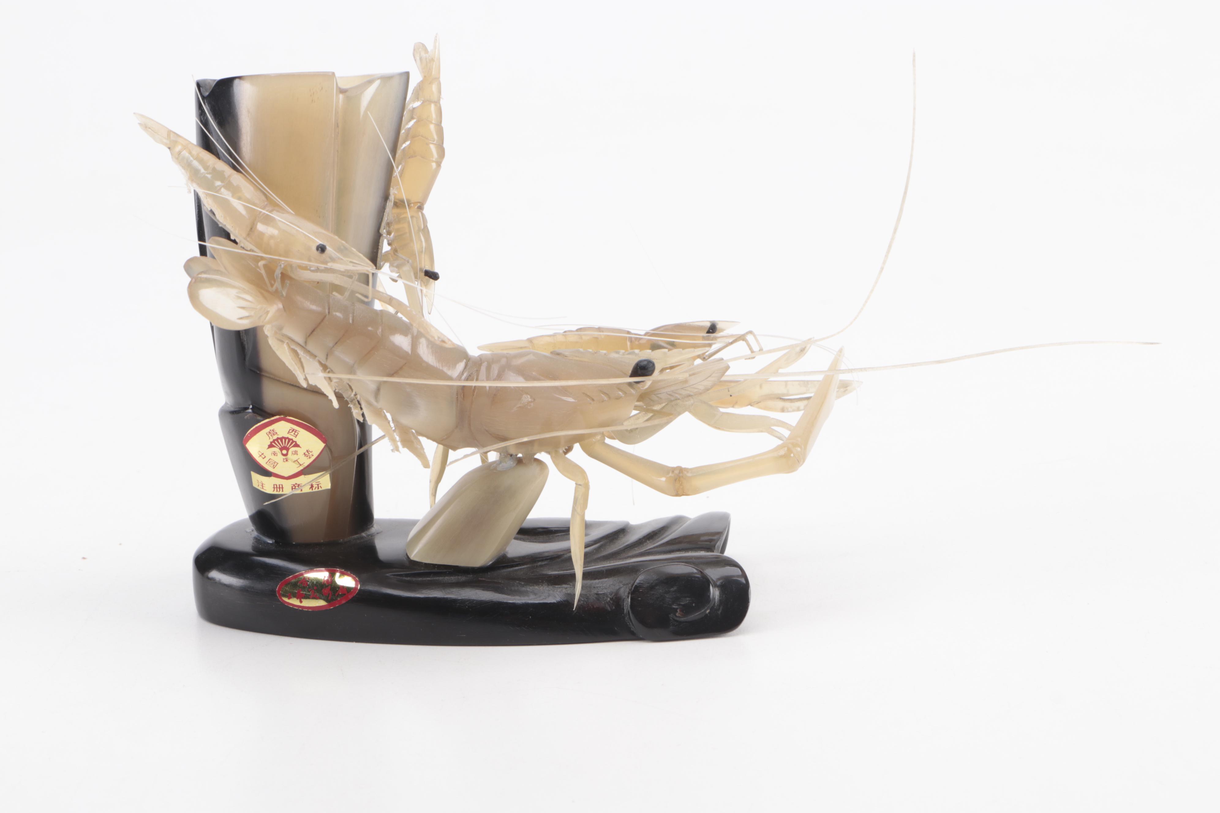 Chinese Carved Horn Shrimp Figurine