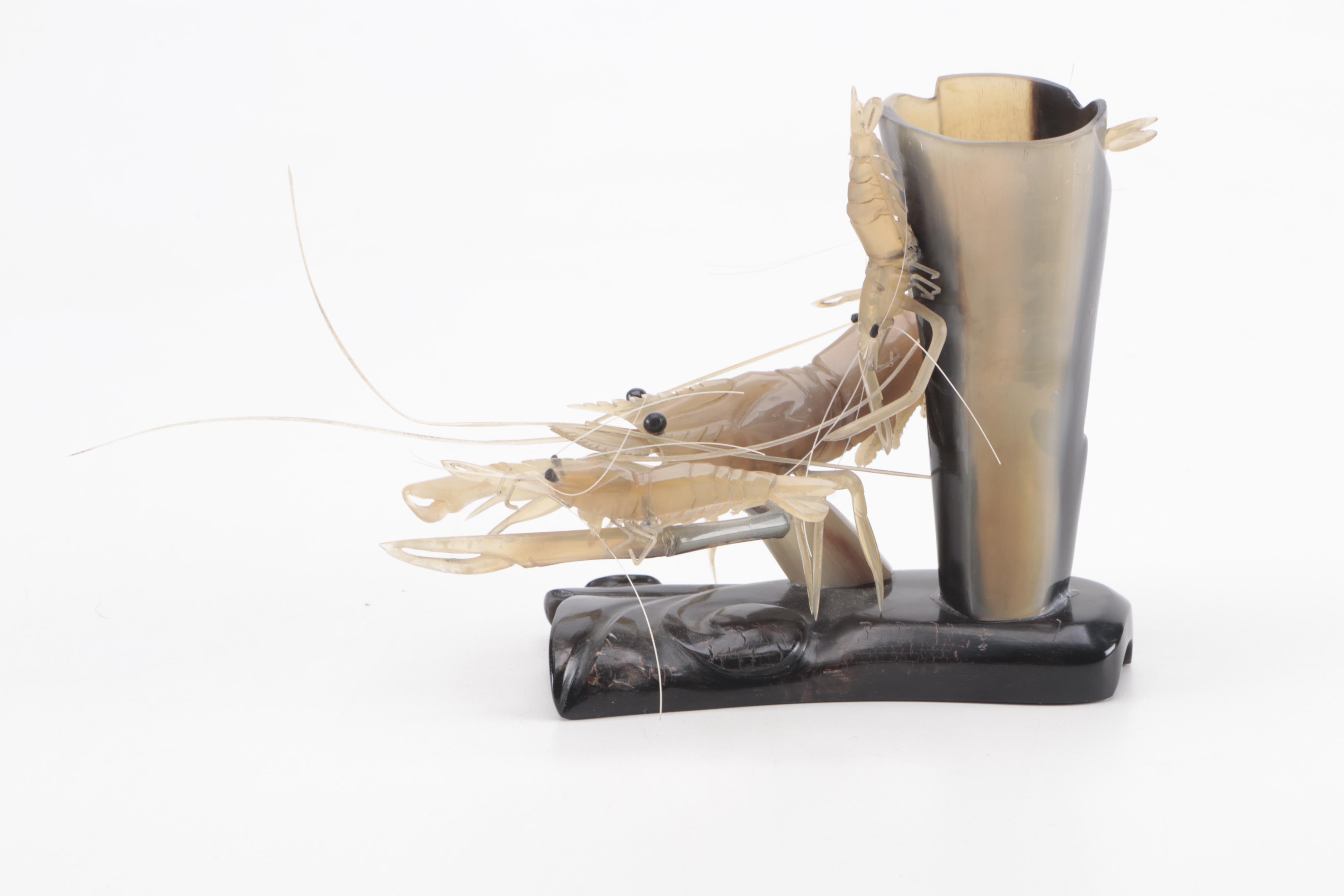 Chinese Carved Horn Shrimp Figurine