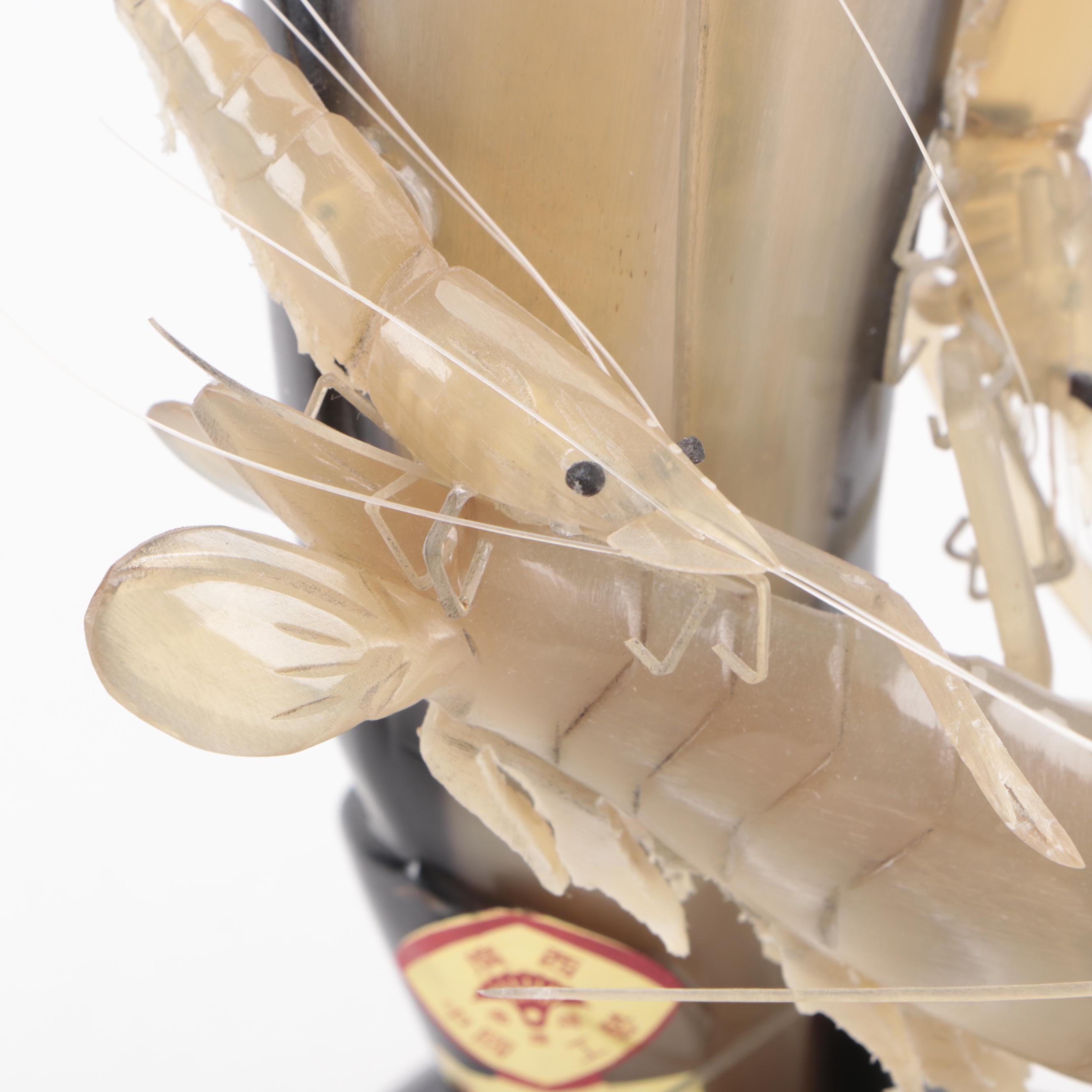 Chinese Carved Horn Shrimp Figurine