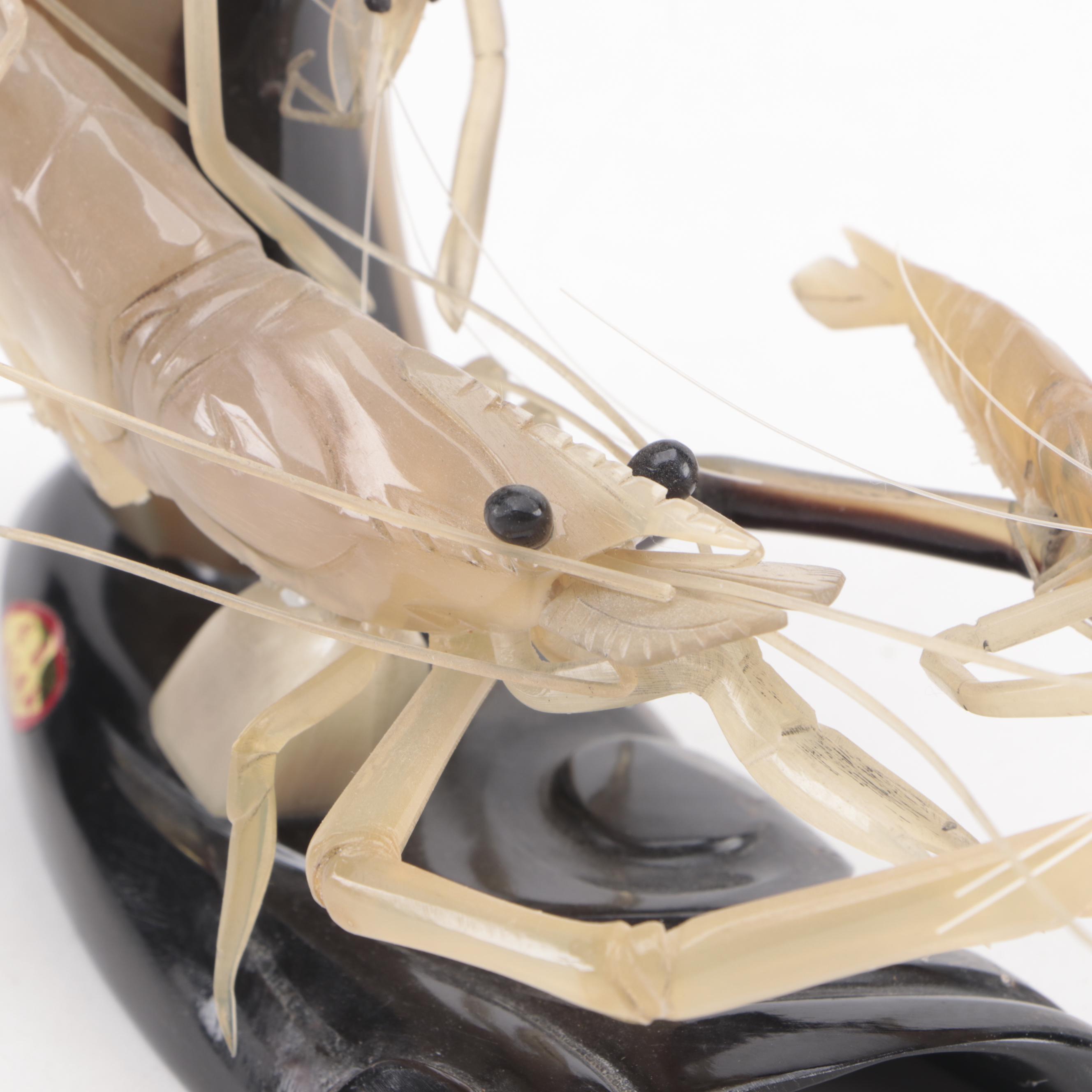 Chinese Carved Horn Shrimp Figurine