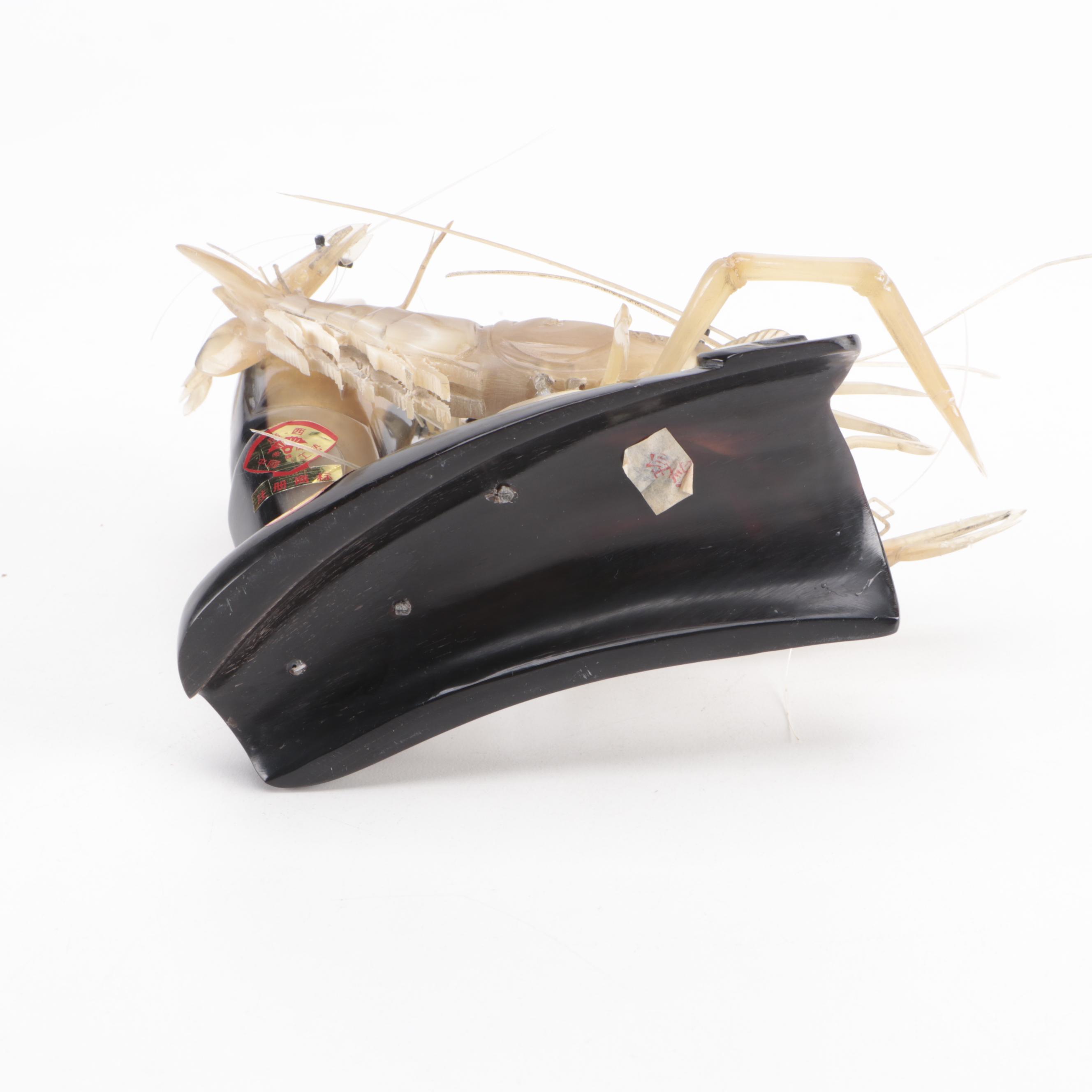 Chinese Carved Horn Shrimp Figurine