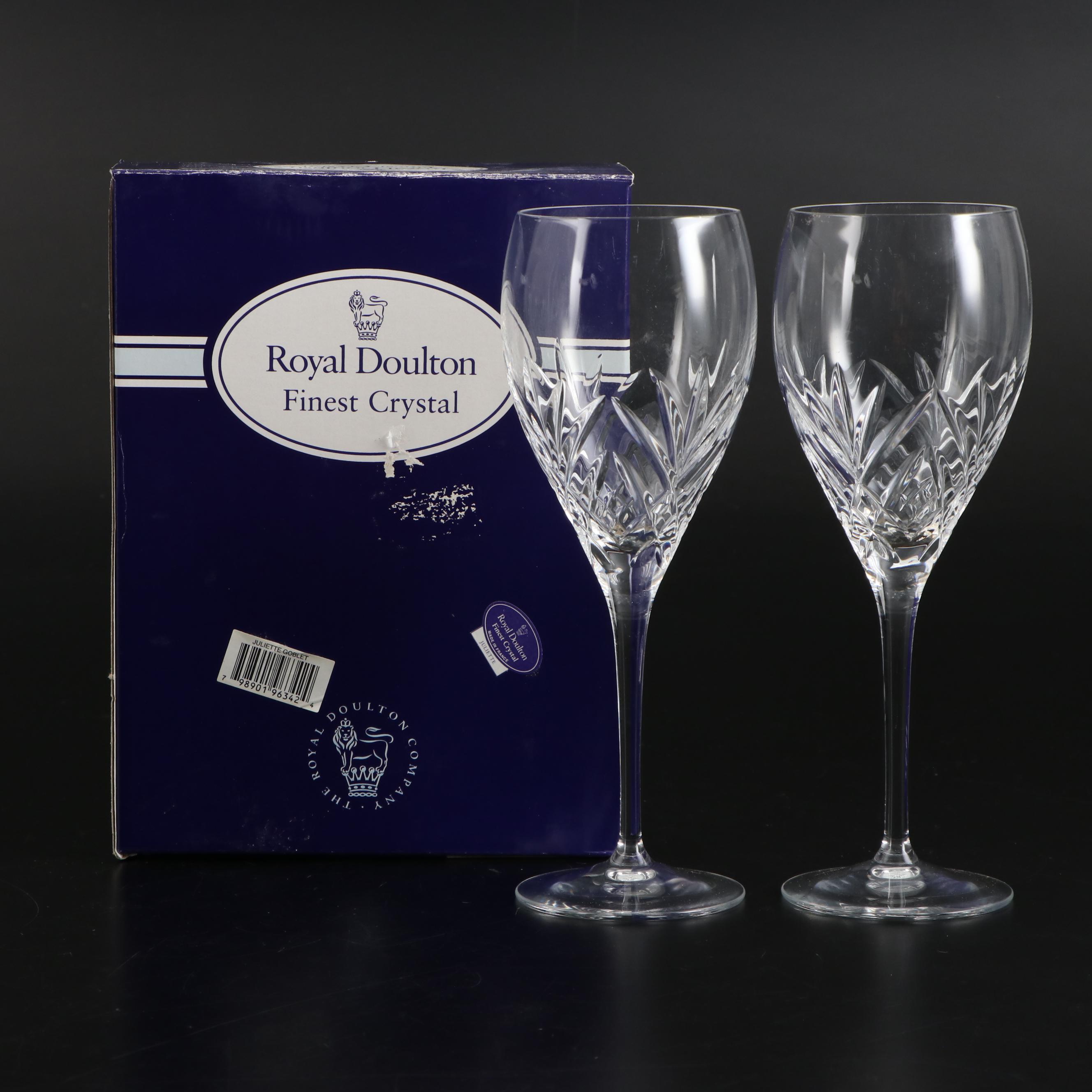 Royal Doulton "Juliette" Crystal Water Goblets and Wine Glasses, 2000-2001