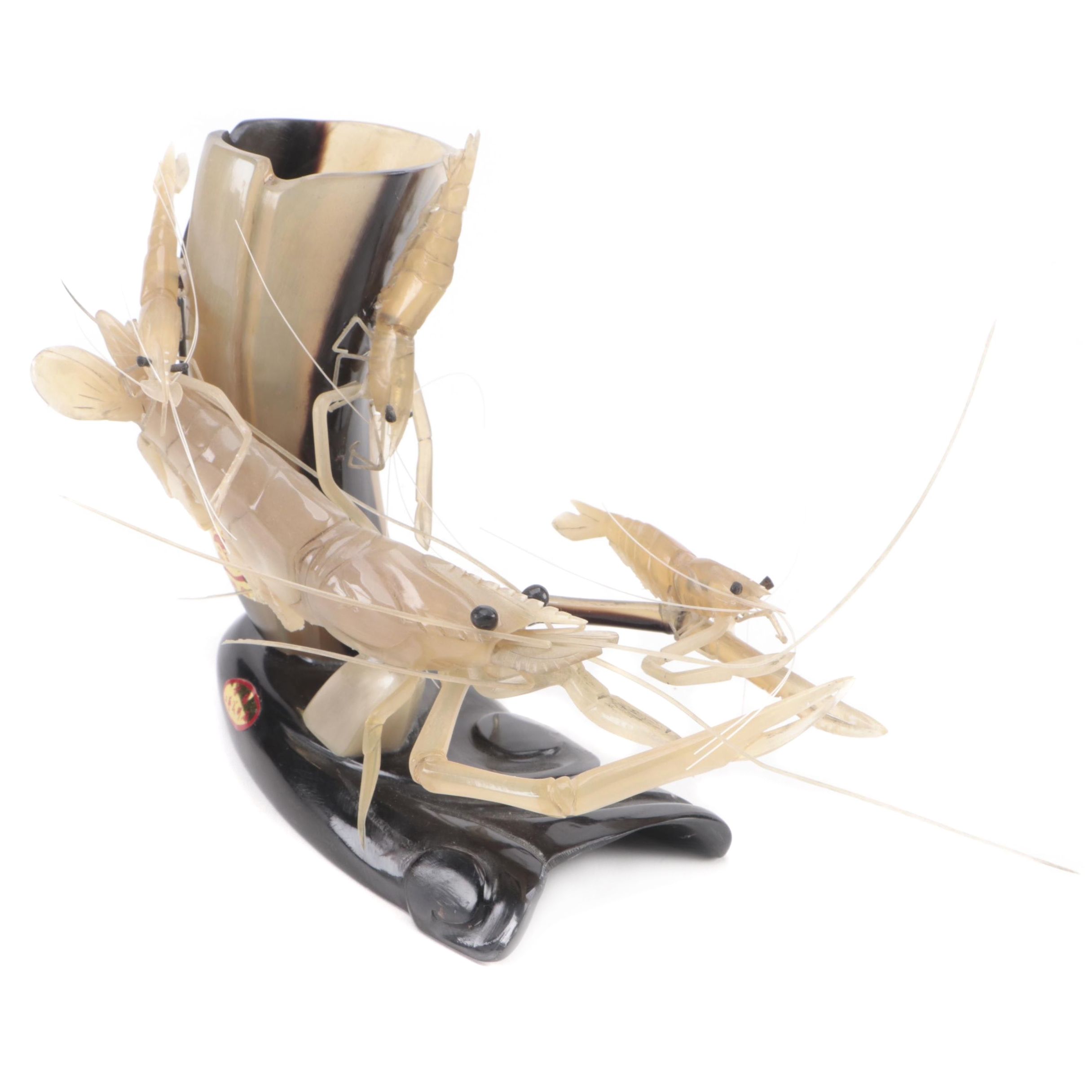 Chinese Carved Horn Shrimp Figurine