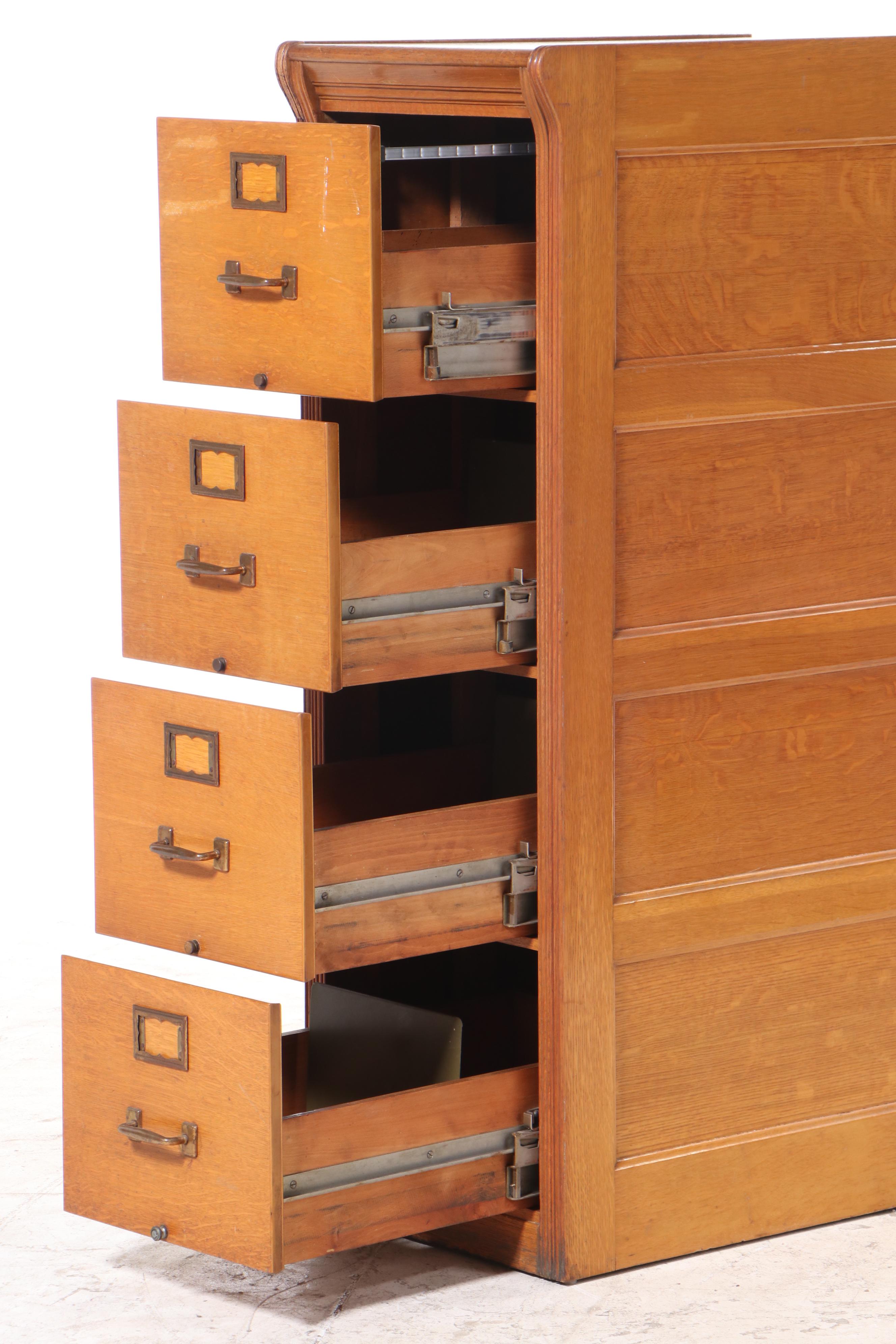 American Quartersawn Oak Four-Drawer File Cabinet, Early to Mid 20th Century
