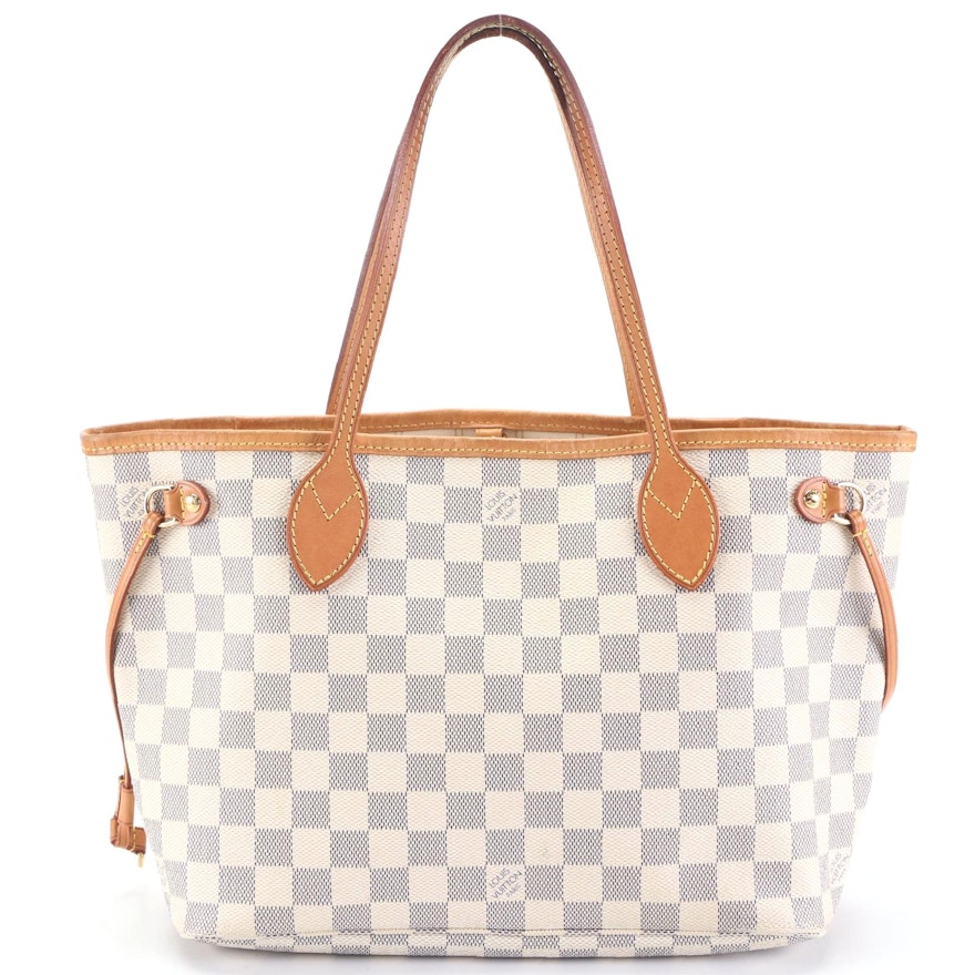 Louis Vuitton Neverfull PM Tote in Damier Azur Canvas and Vachetta Leather