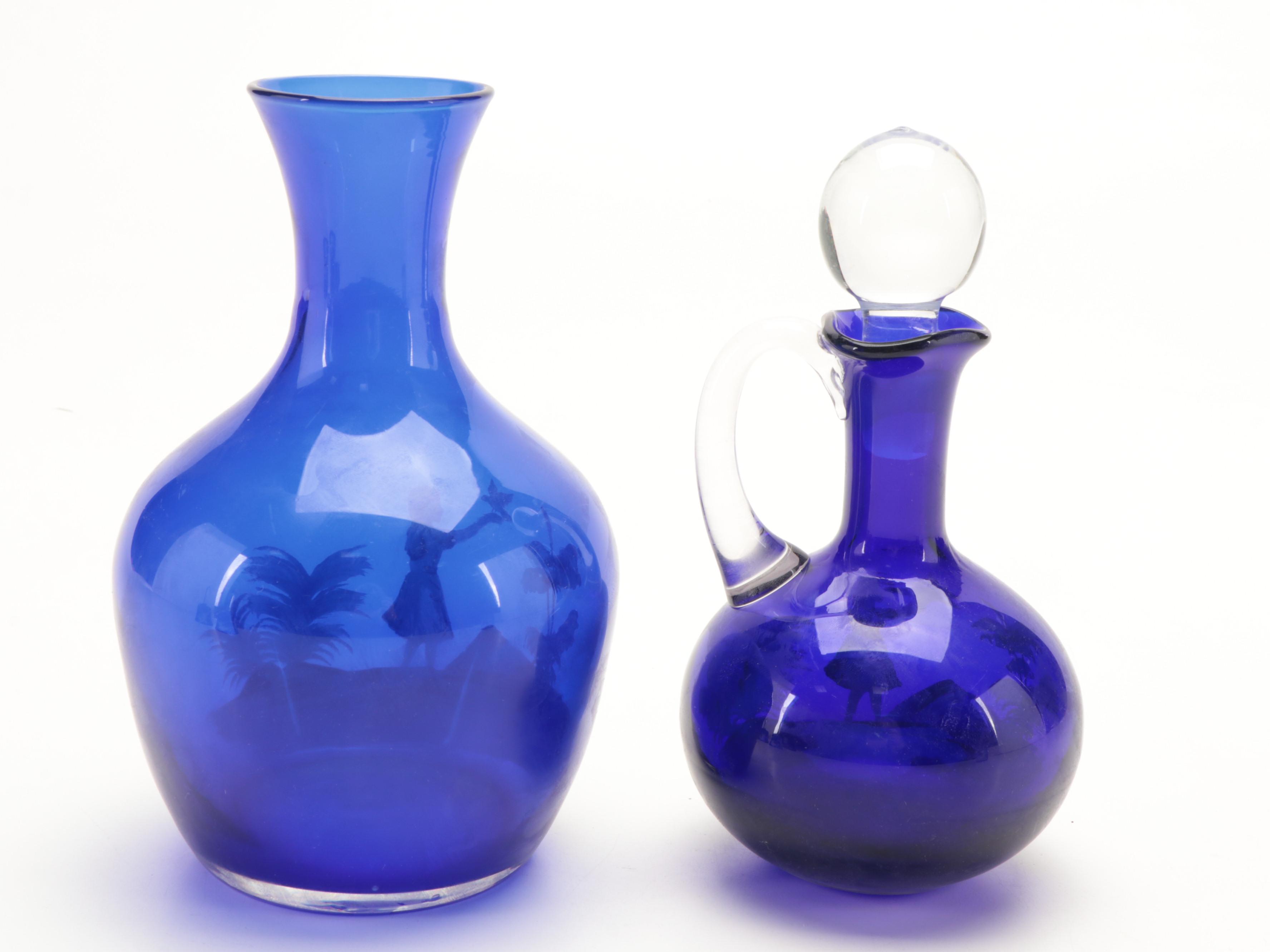Mary Gregory Quarkmal Design Cobalt Glass Vase, Cruet and Other Tableware
