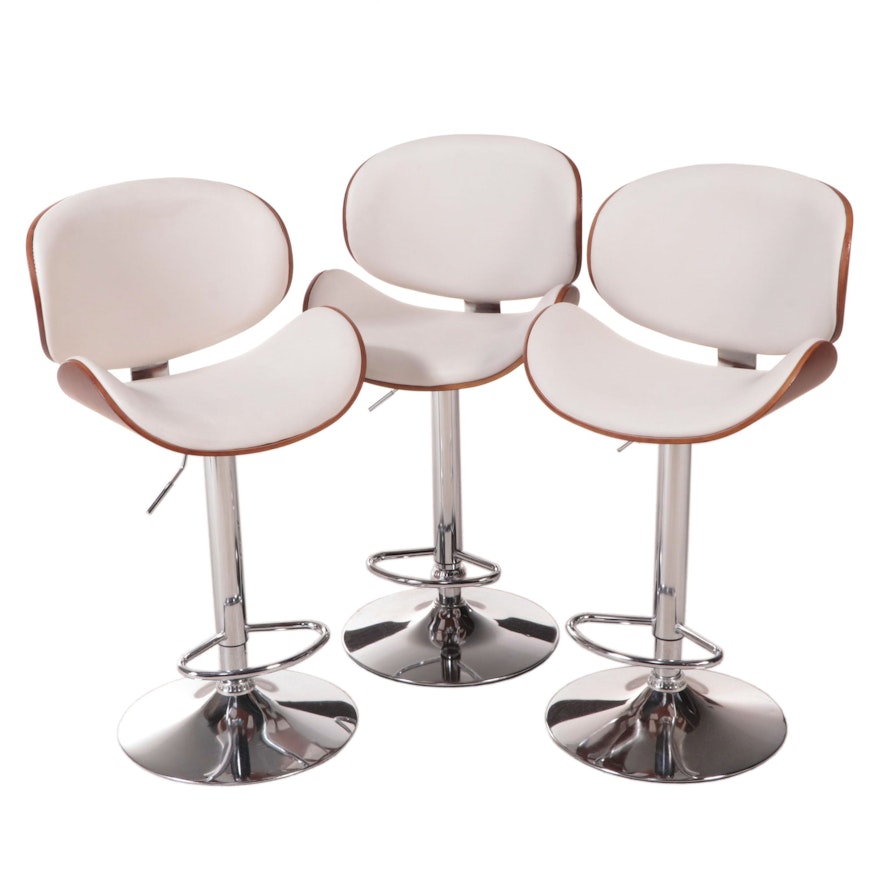 Three Ashley Furniture "Bellatier" Faux Leather, Walnut and Chrome Barstools