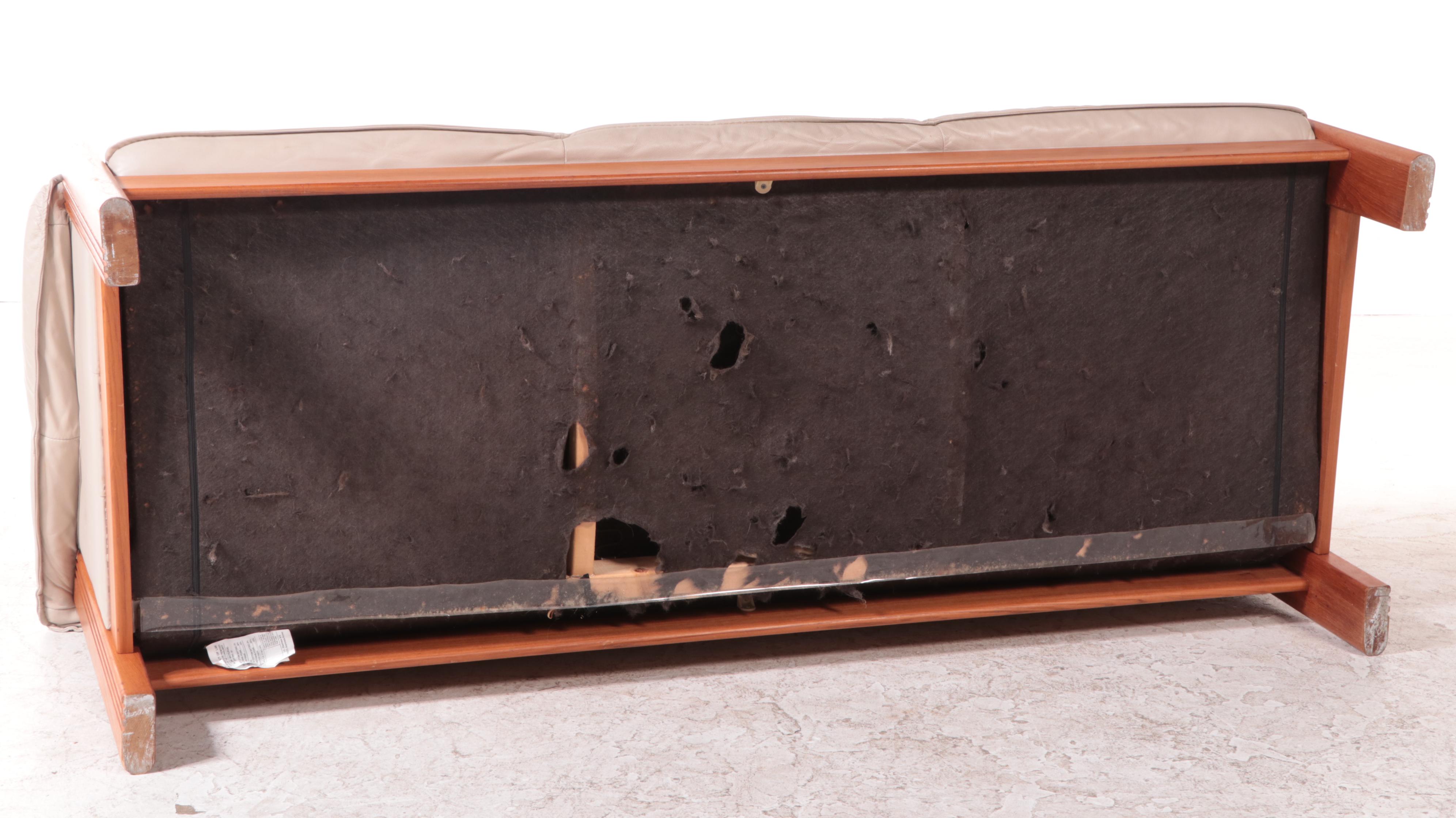 J.E. Ekornes Norwegian Modern Teak and Leather Upholstered Sofa, 1980s