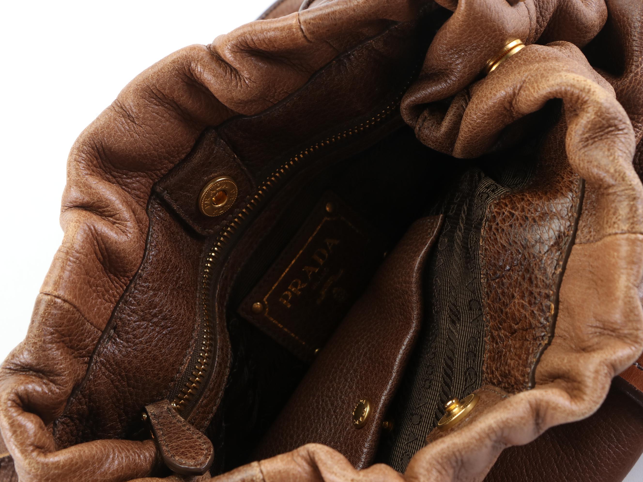 Prada Medium Tote Bag in Brown Gradient Deerskin Leather with Strap