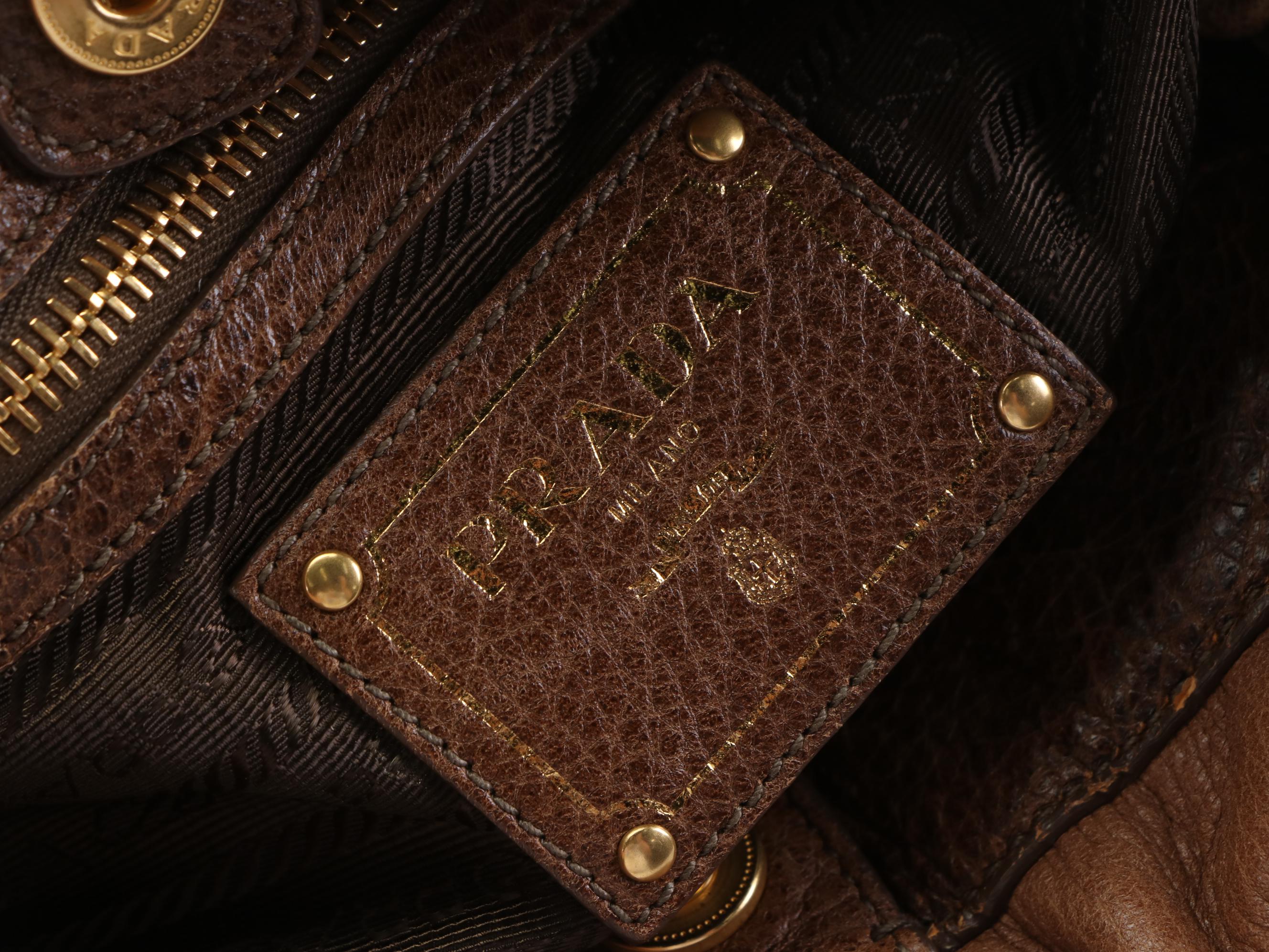 Prada Medium Tote Bag in Brown Gradient Deerskin Leather with Strap