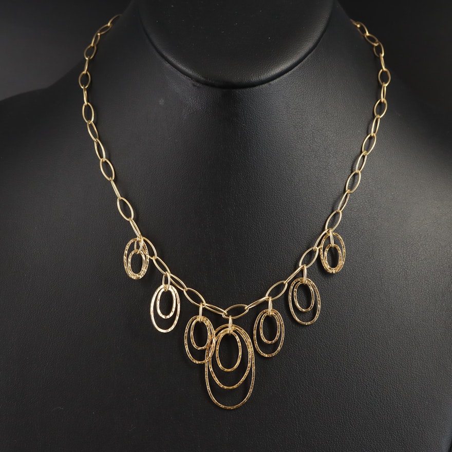 Italian 10K Hammered Oval Necklace