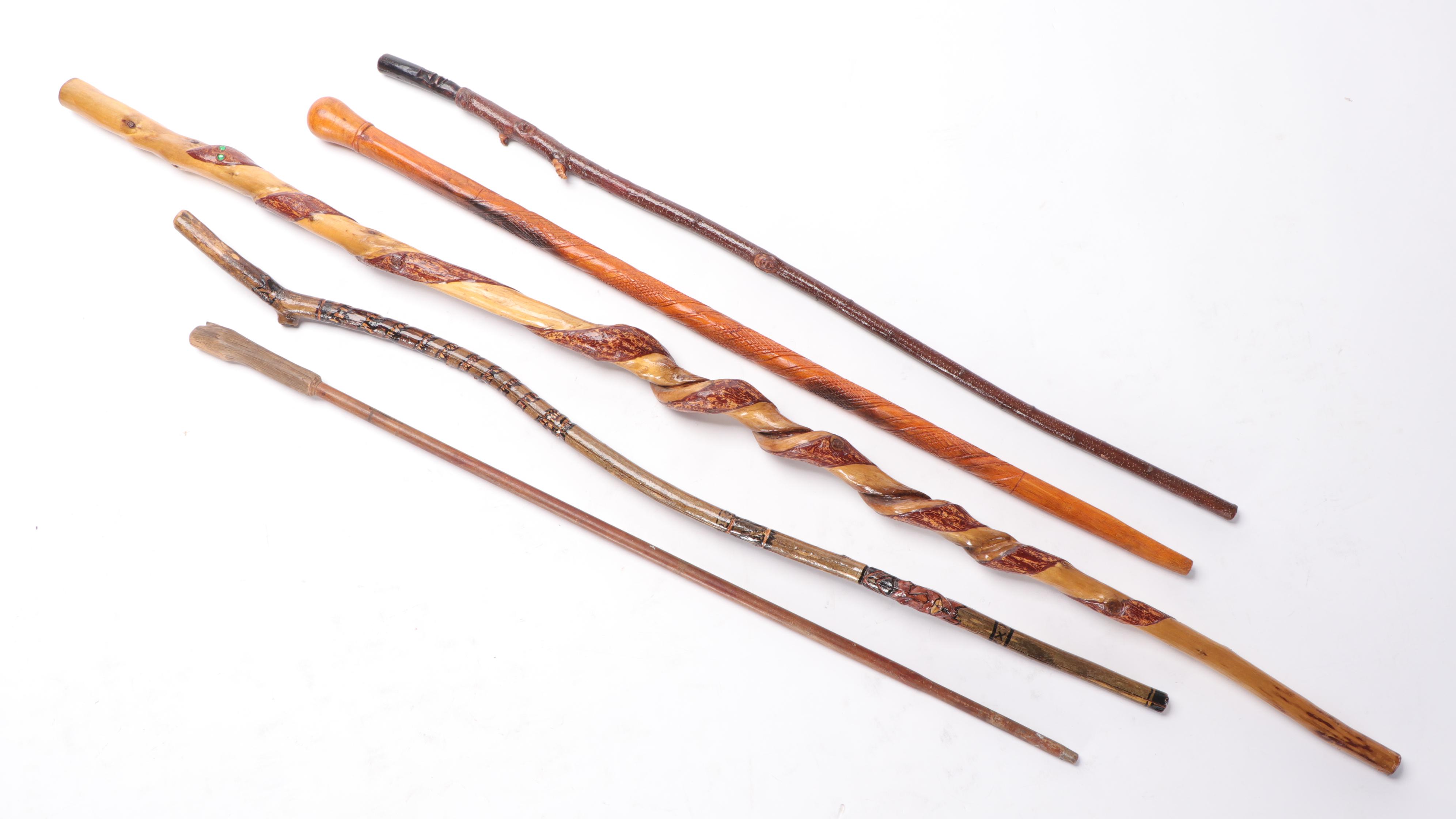 Carved Wooden Crook Handle and Knob Handle Canes and Walking Sticks