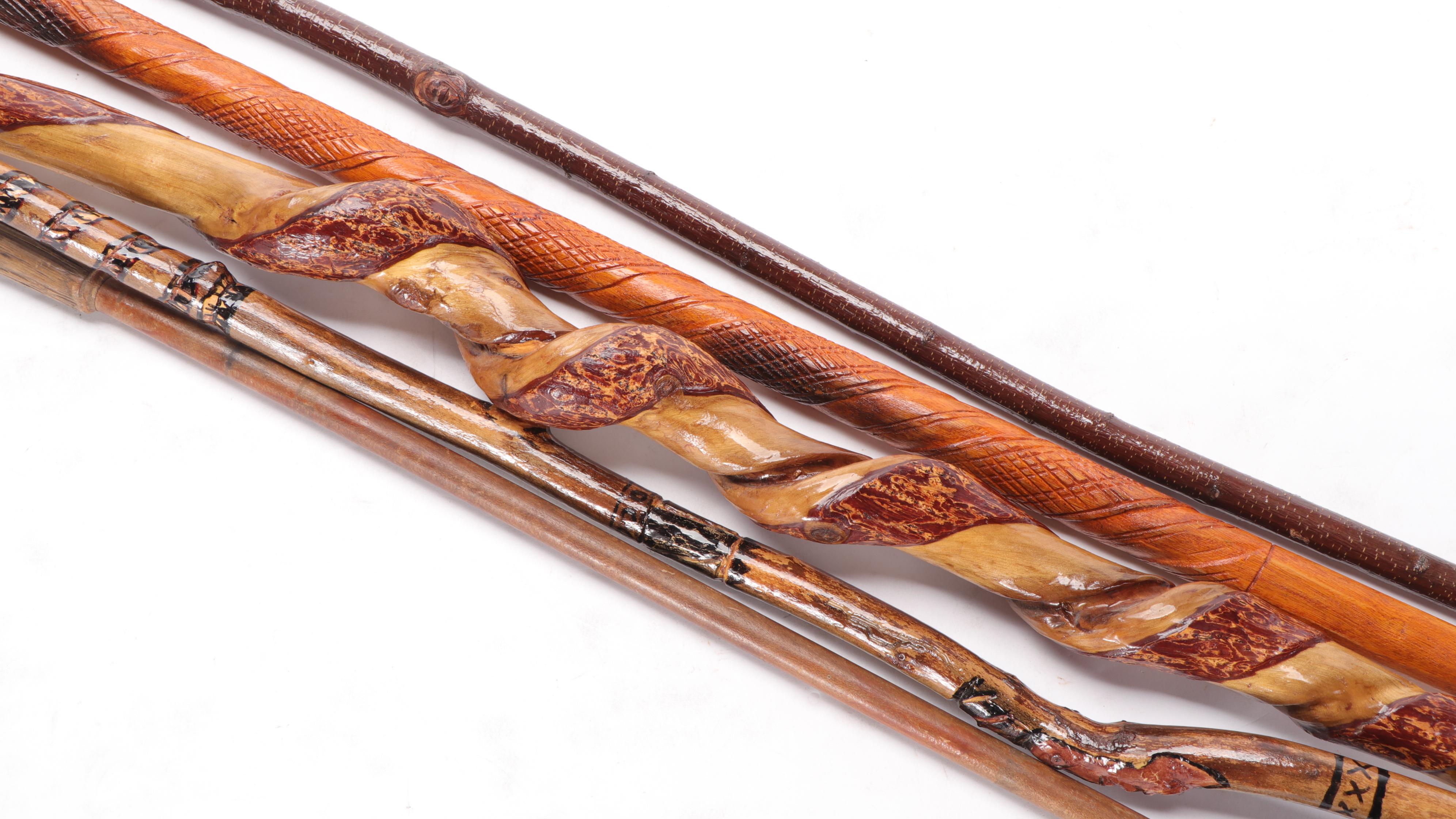 Carved Wooden Crook Handle and Knob Handle Canes and Walking Sticks