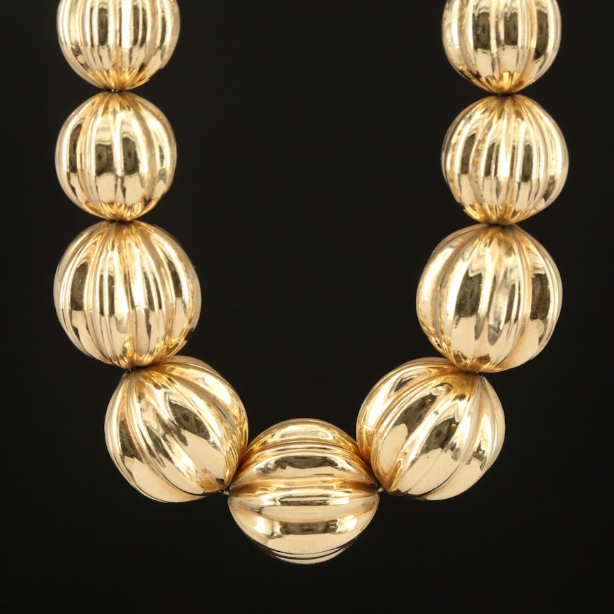 Italian 14K Graduated Fluted Bead Necklace