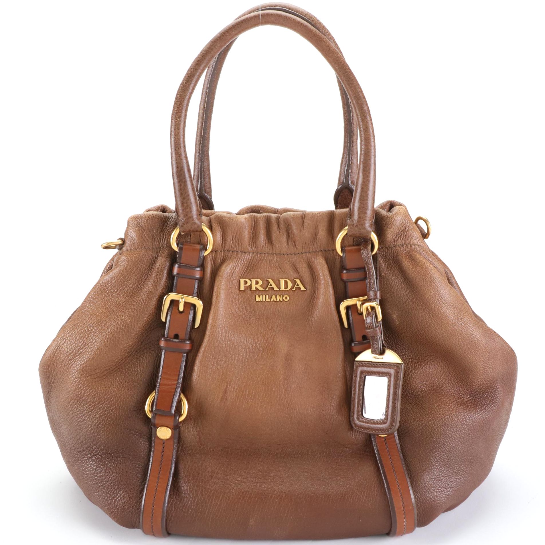 Prada Medium Tote Bag in Brown Gradient Deerskin Leather with Strap