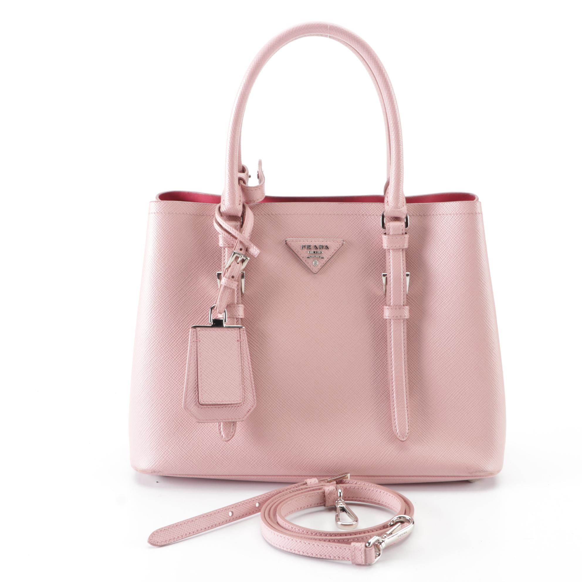 Prada Pink Saffiano Leather Convertible Tote Bag