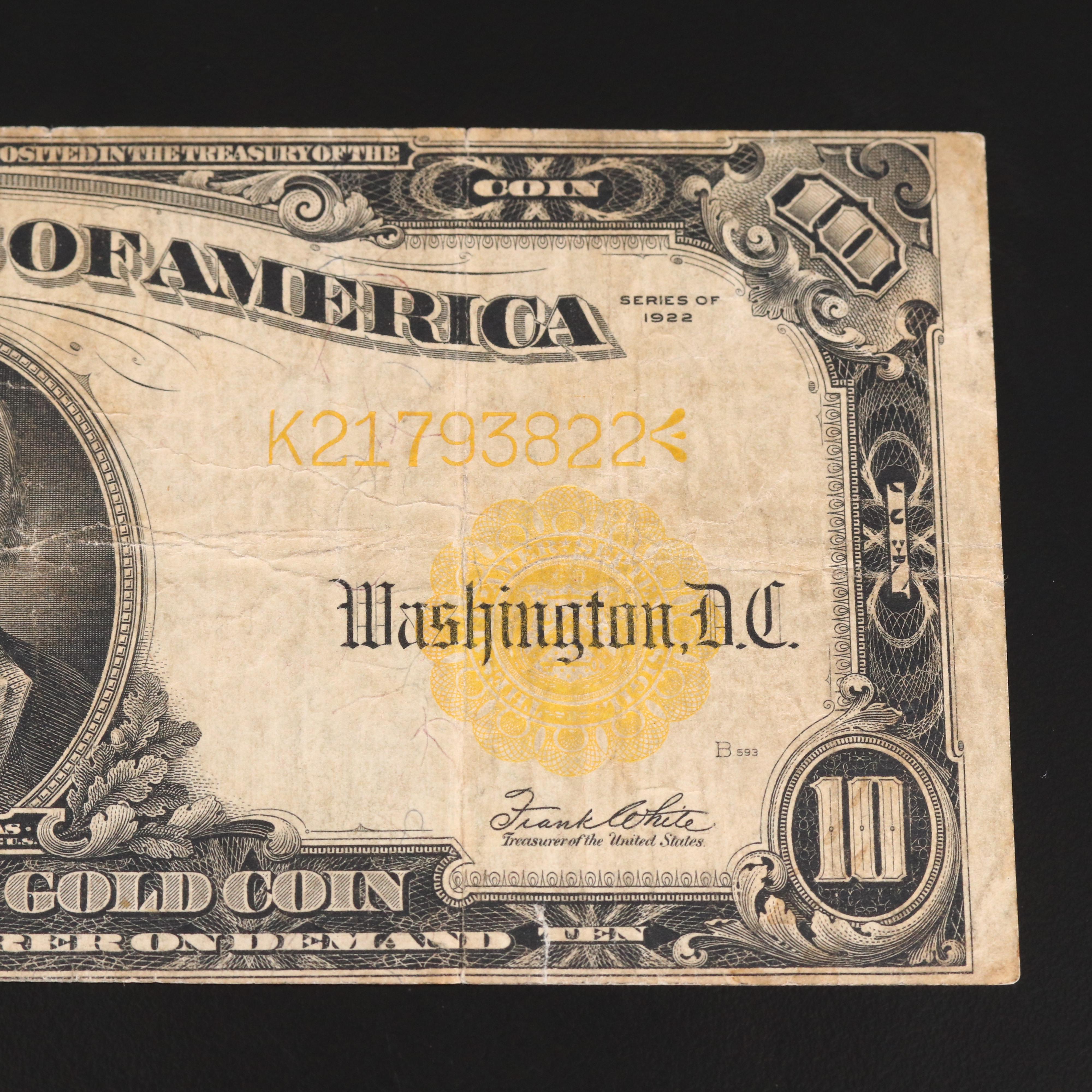 Series of 1922 $10 United States Gold Certificate