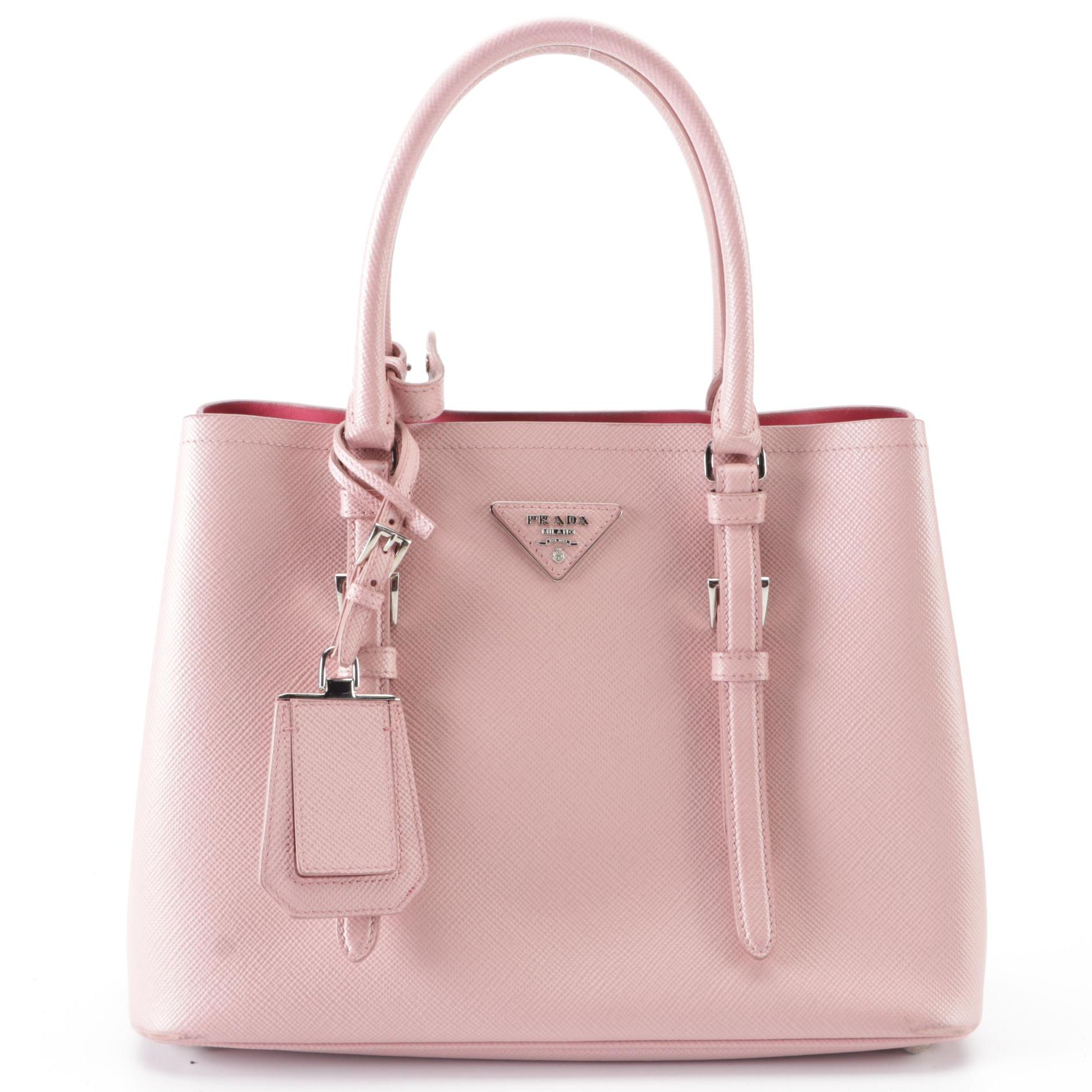Prada Pink Saffiano Leather Convertible Tote Bag