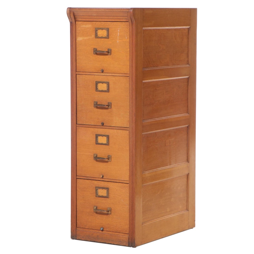 American Quartersawn Oak Four-Drawer File Cabinet, Early to Mid 20th Century