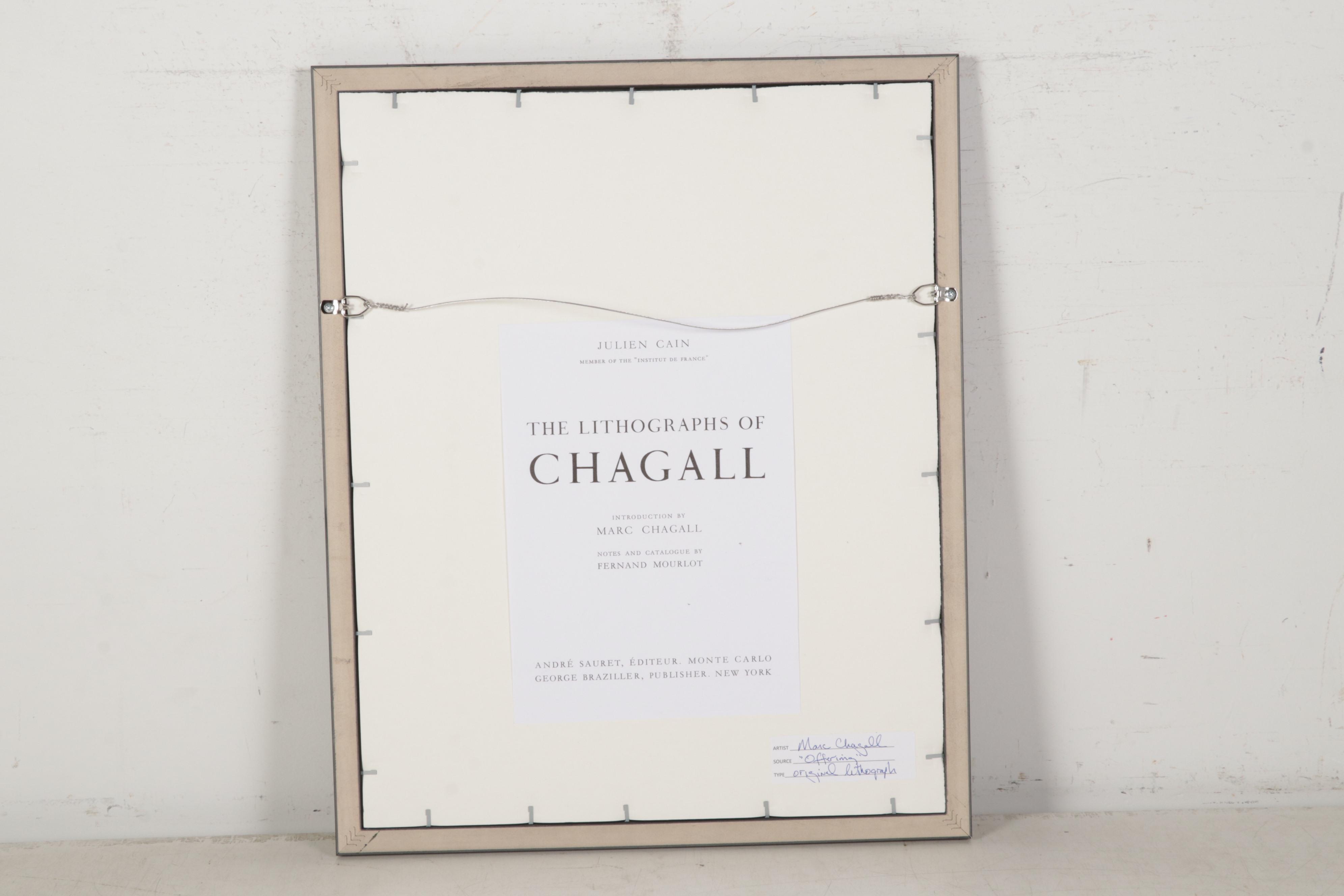 Marc Chagall Lithograph "Offering" From "The Lithographs of Chagall," 1960