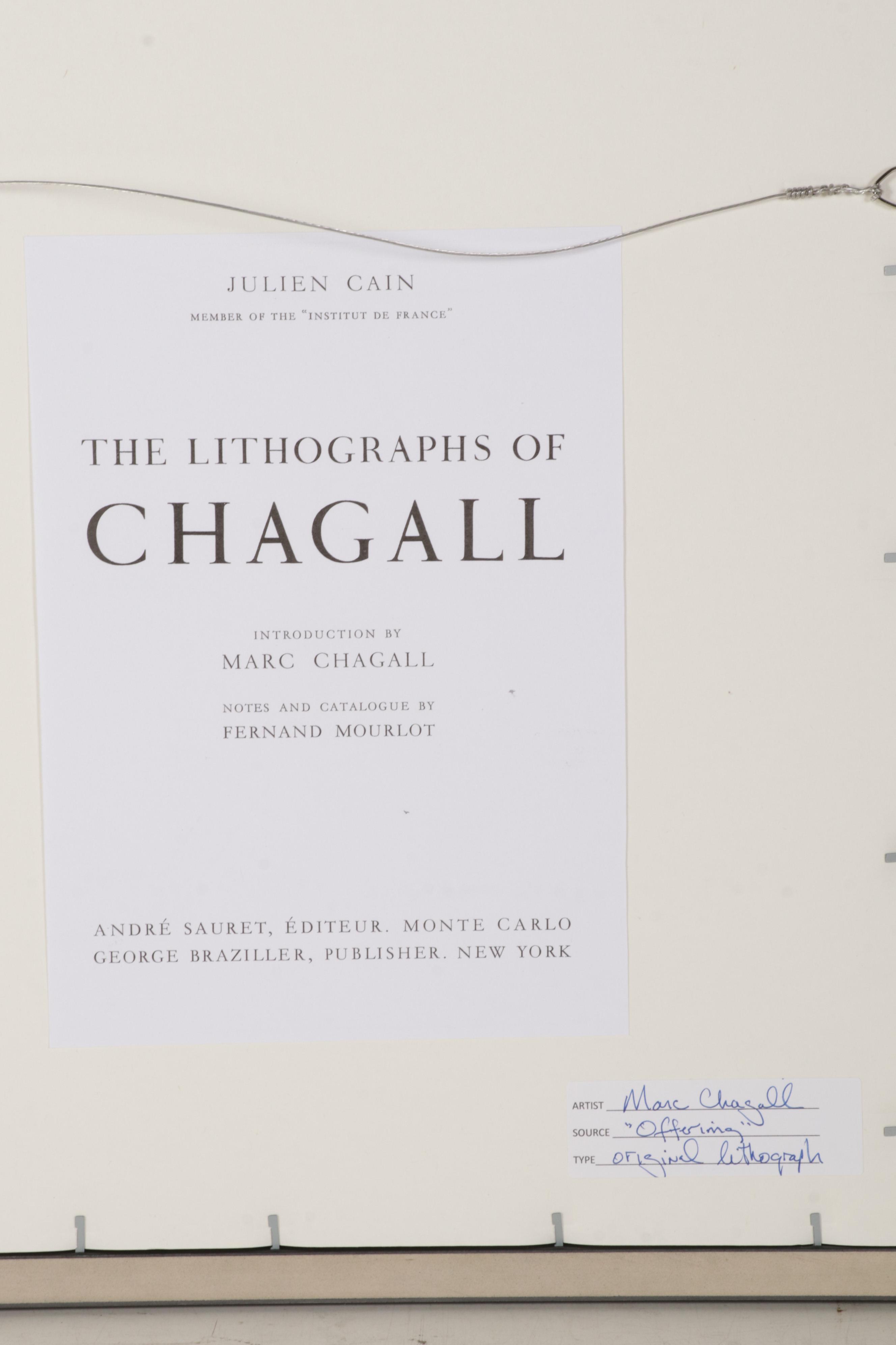 Marc Chagall Lithograph "Offering" From "The Lithographs of Chagall," 1960