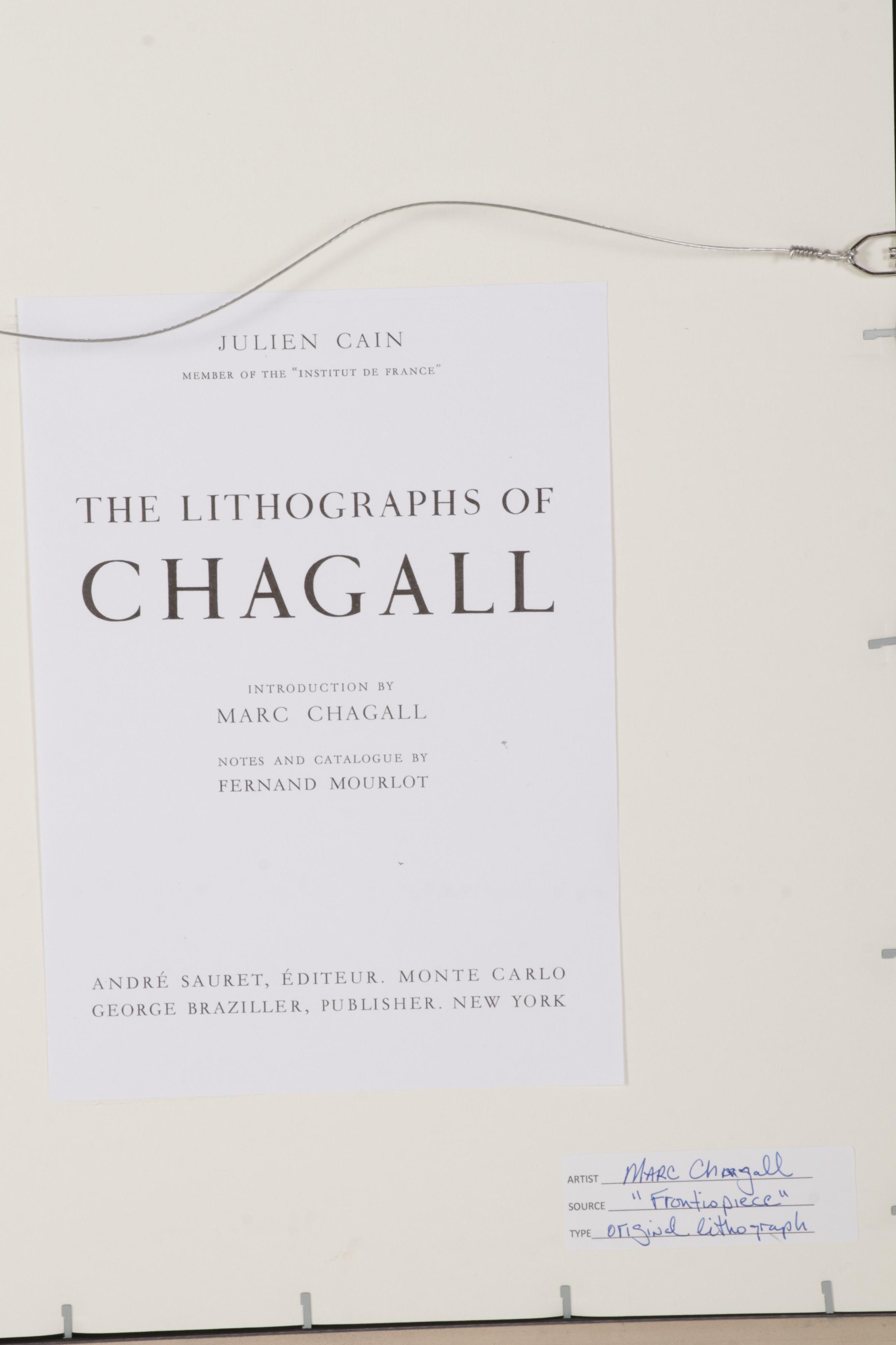 Marc Chagall Lithograph Frontispiece From "The Lithographs of Chagall," 1960