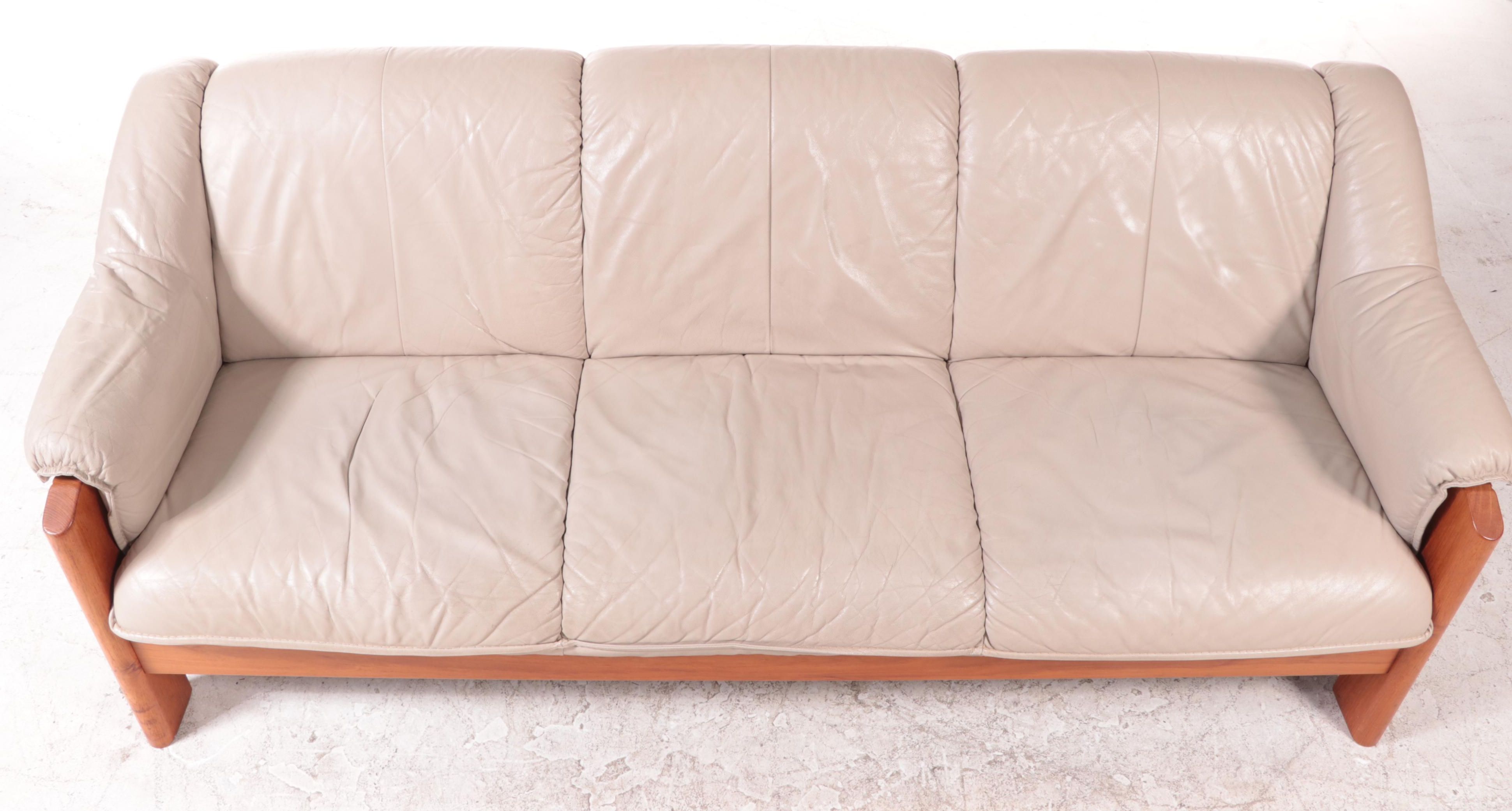 J.E. Ekornes Norwegian Modern Teak and Leather Upholstered Sofa, 1980s