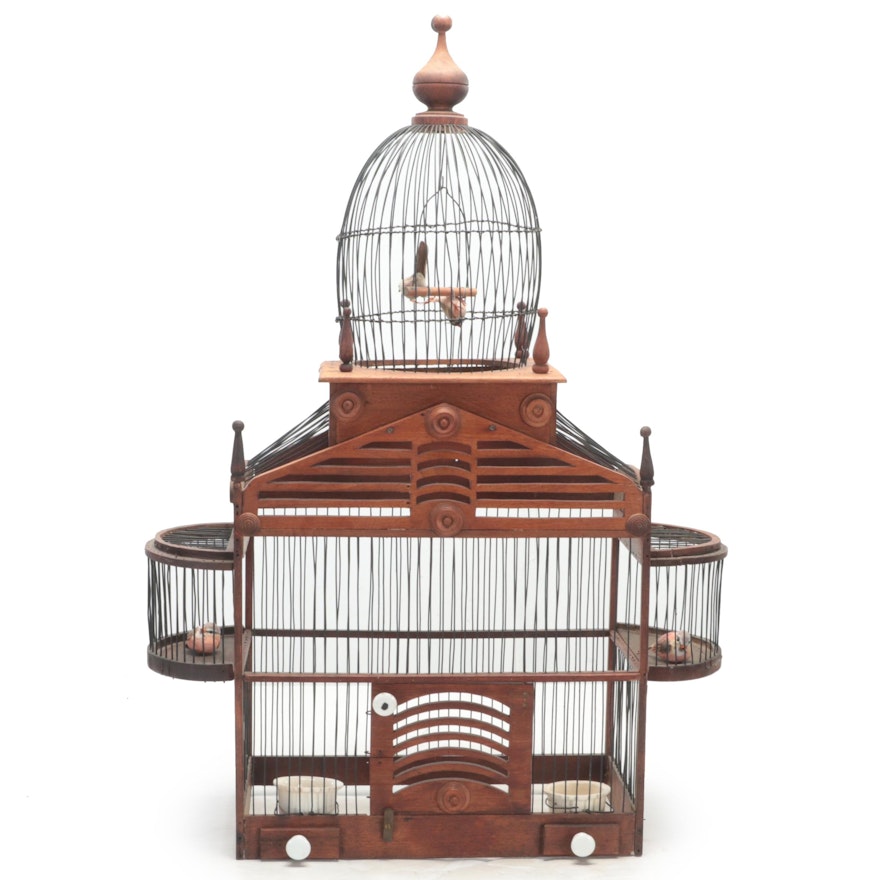 Victorian Style Wire and Wood Decorative Bird Cage, 20th Century