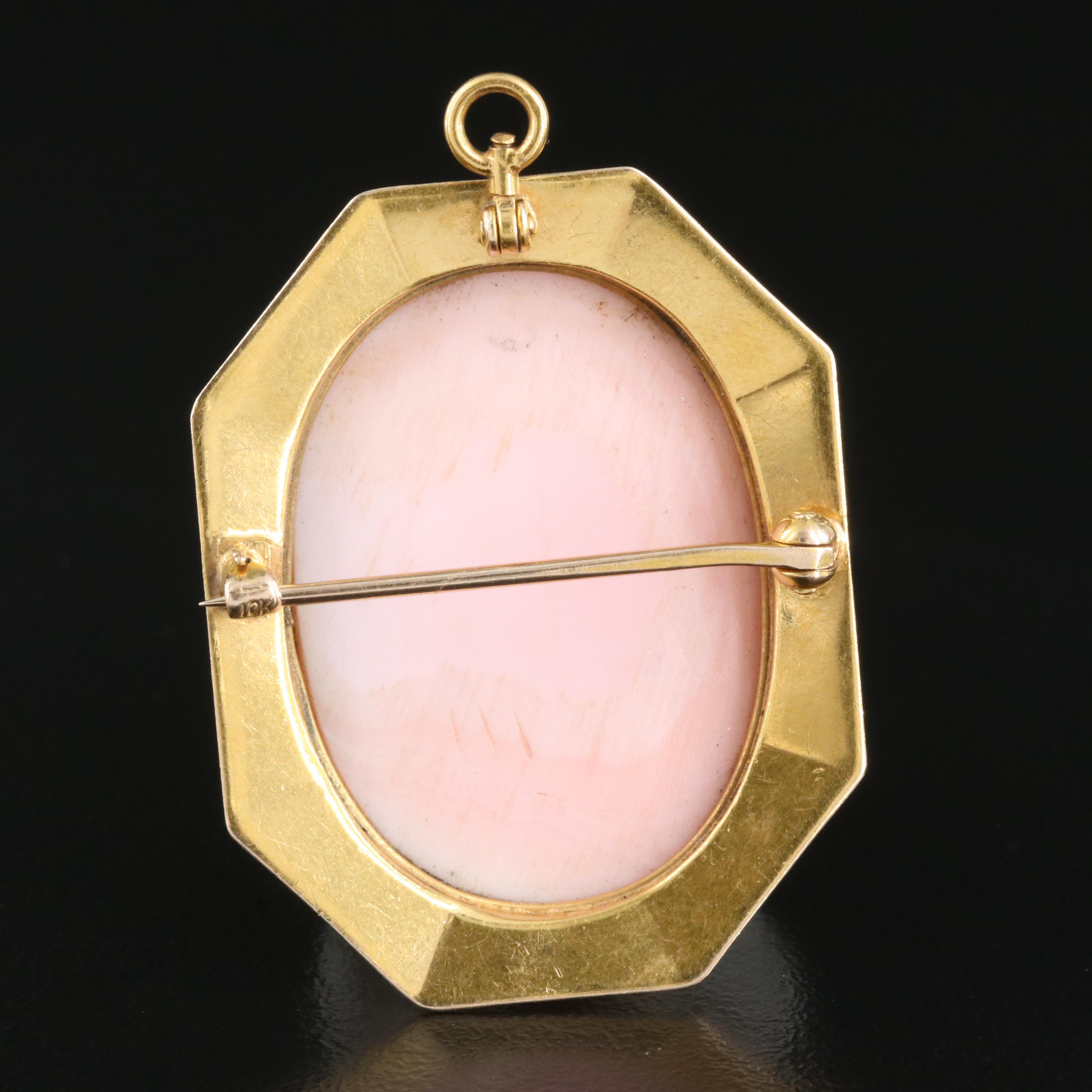 Early 1900s 10K Conch Shell High-Relief Cameo Converter Brooch