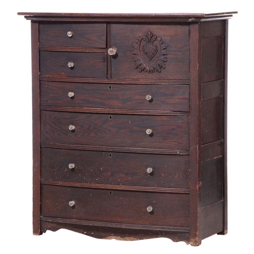 Late Victorian Oak Six-Drawer Hat Box Chest, circa 1900