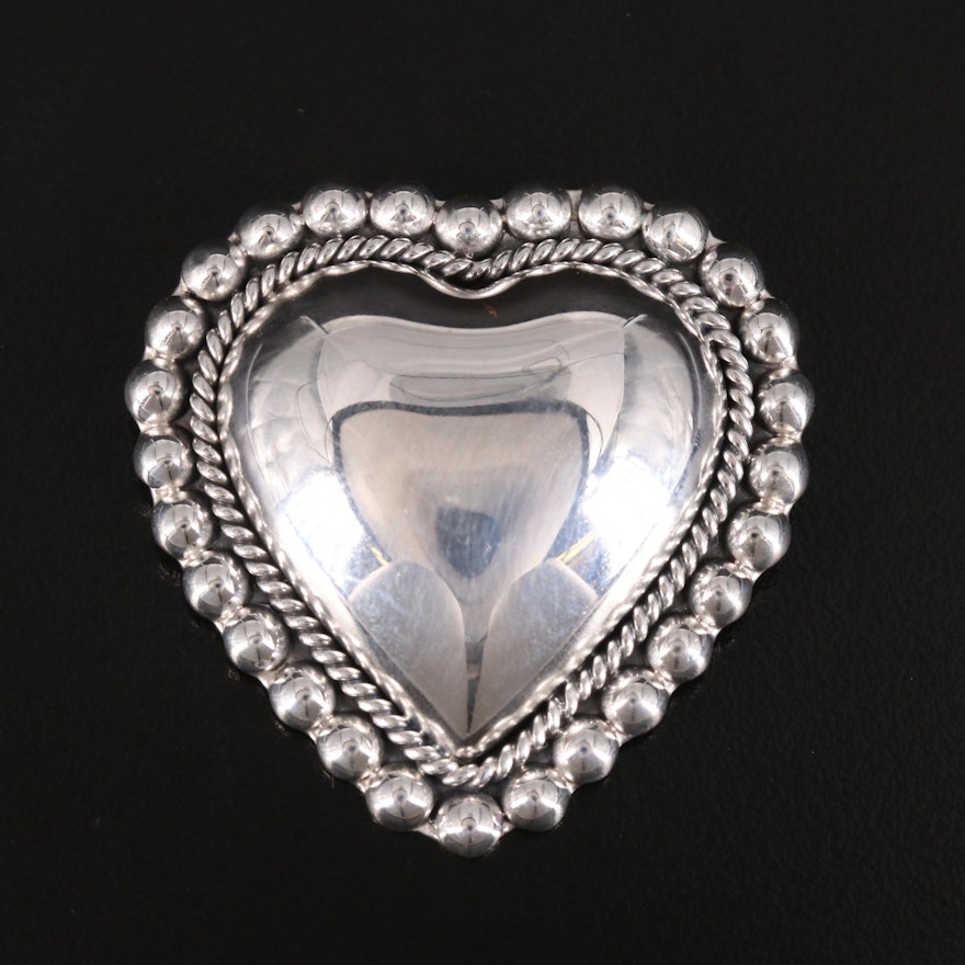Mexican Sterling Heart Brooch