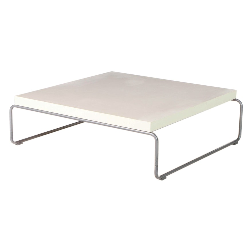 Modernist Metal and White Laminate Top Low-Profile Coffee Table