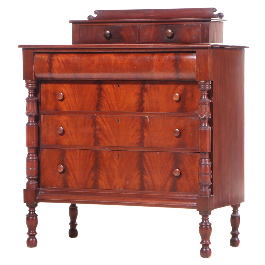 American Empire Style Mahogany Six-Drawer Deck-Top Chest, 20th Century