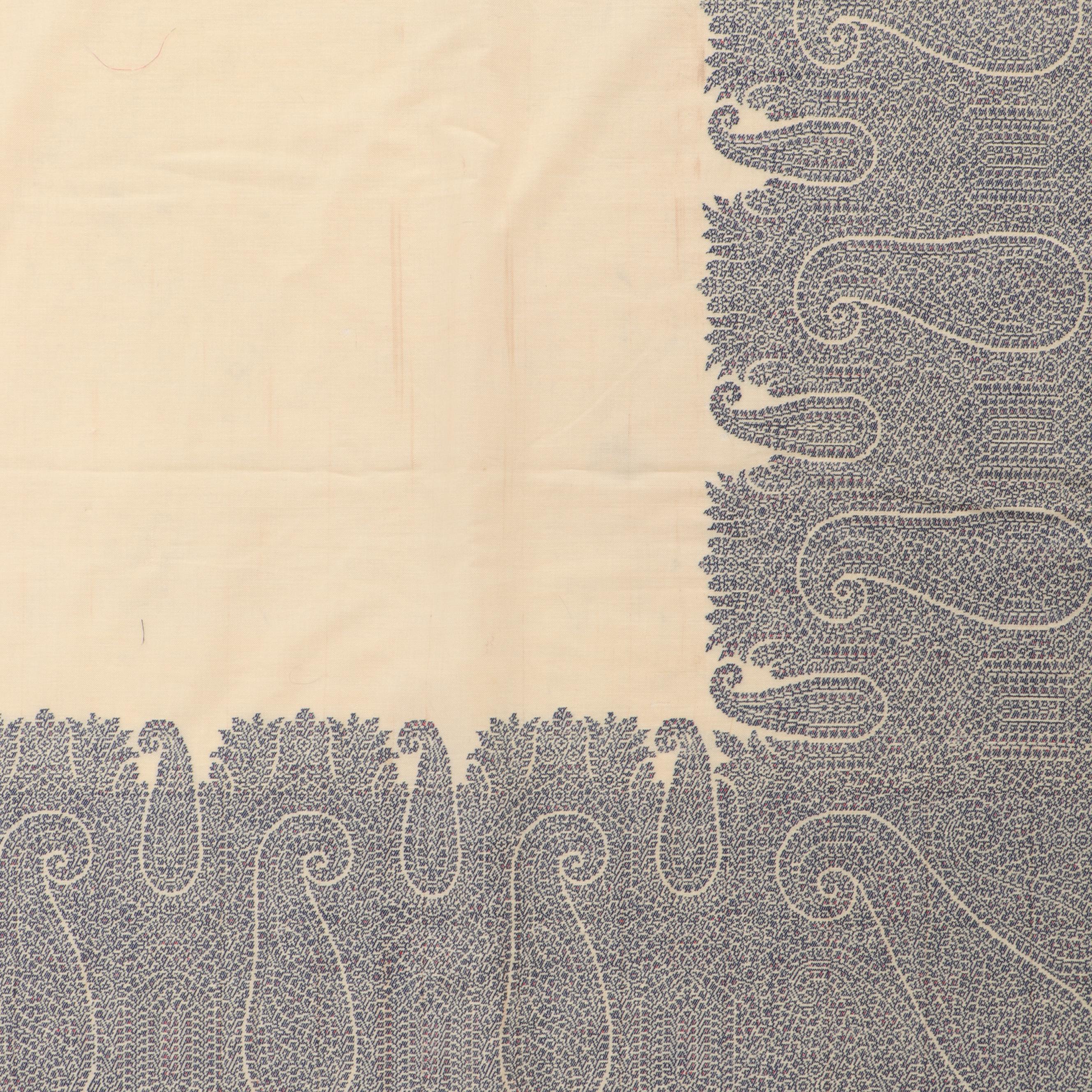 European Jacquard Wool and Cotton Blue and White Paisley Shawl