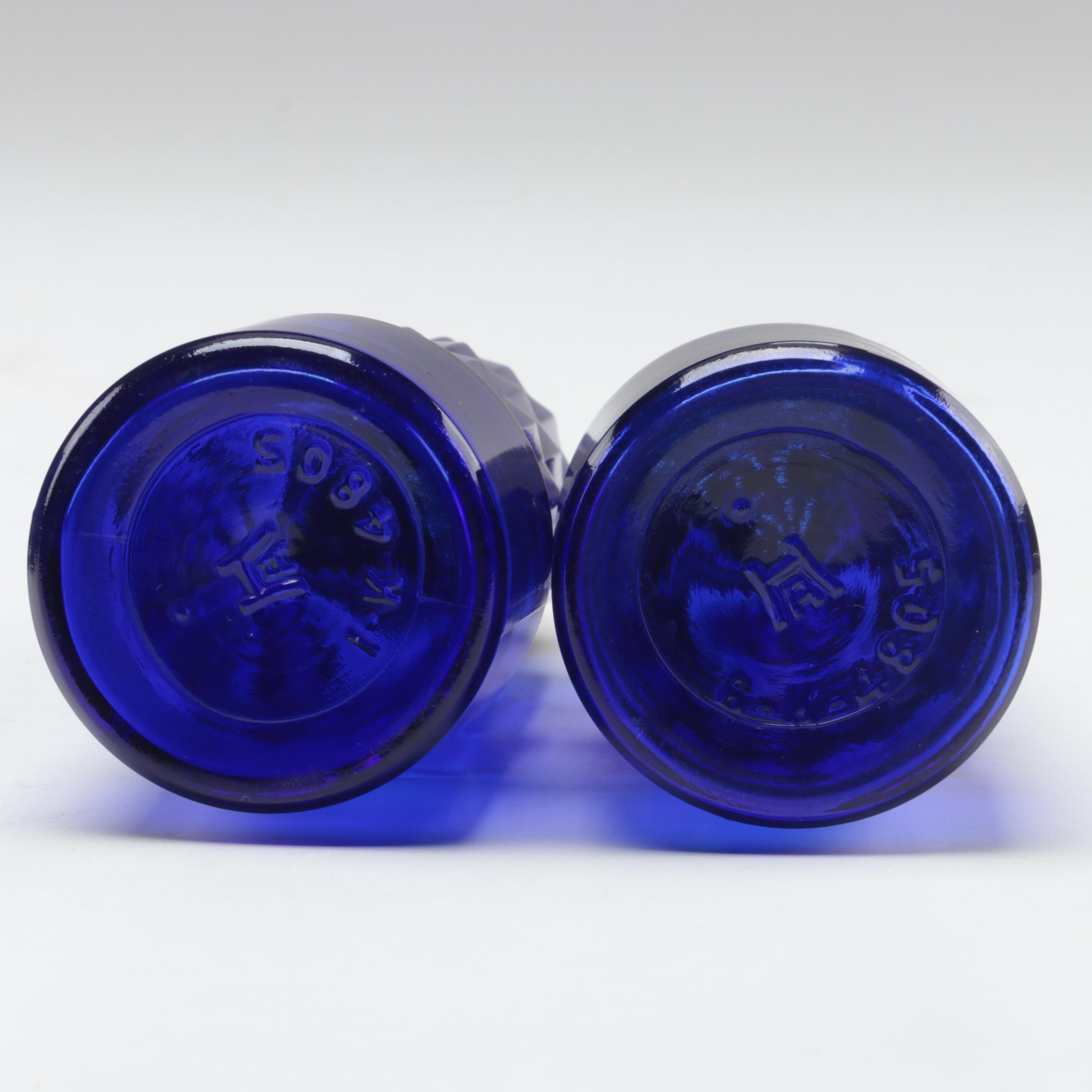 Hazel Atlas Cobalt Blue Glass Shakers with Other Cobalt Blue Glass Tableware