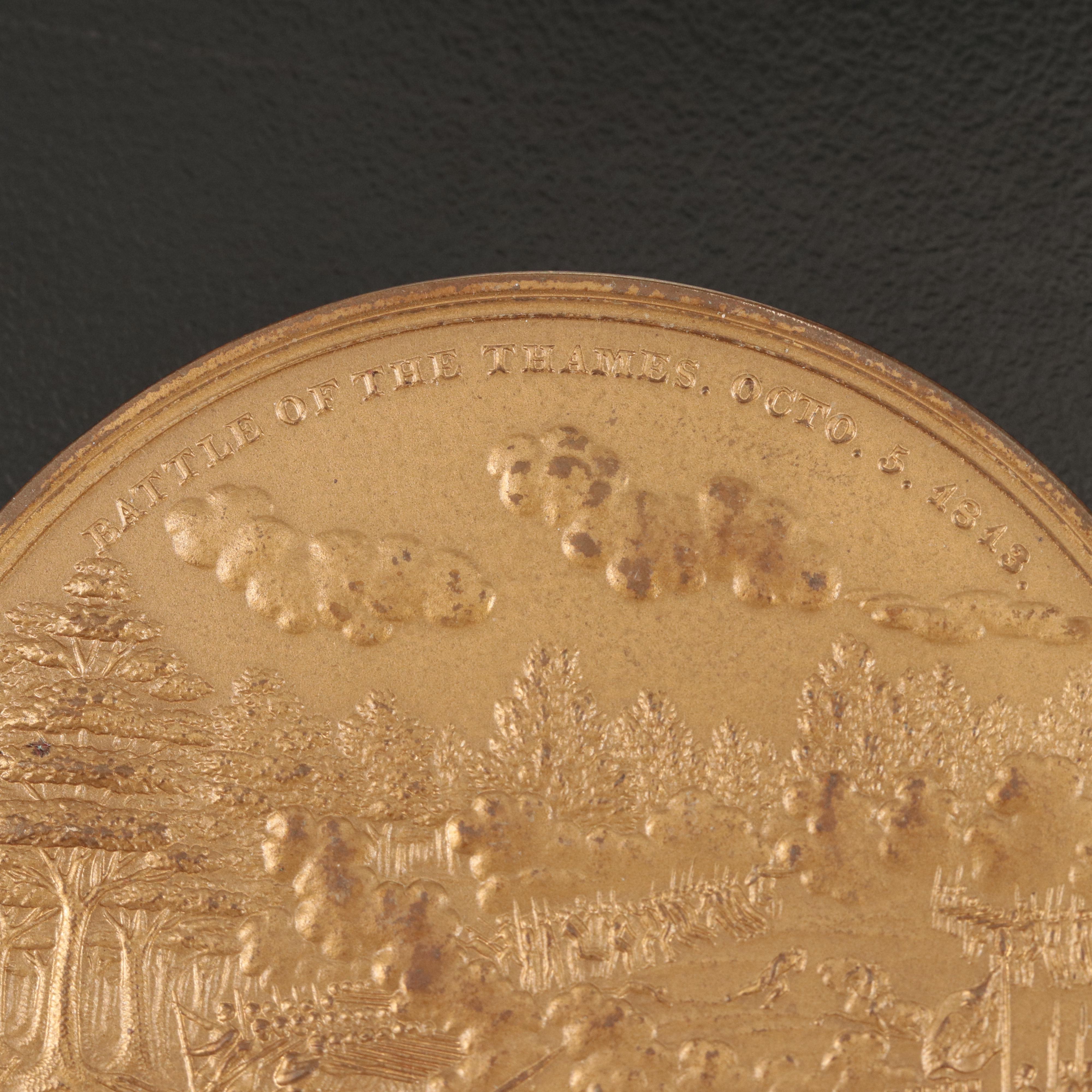 Large Bronze English Medal Representing 1813 Battle of the Thames