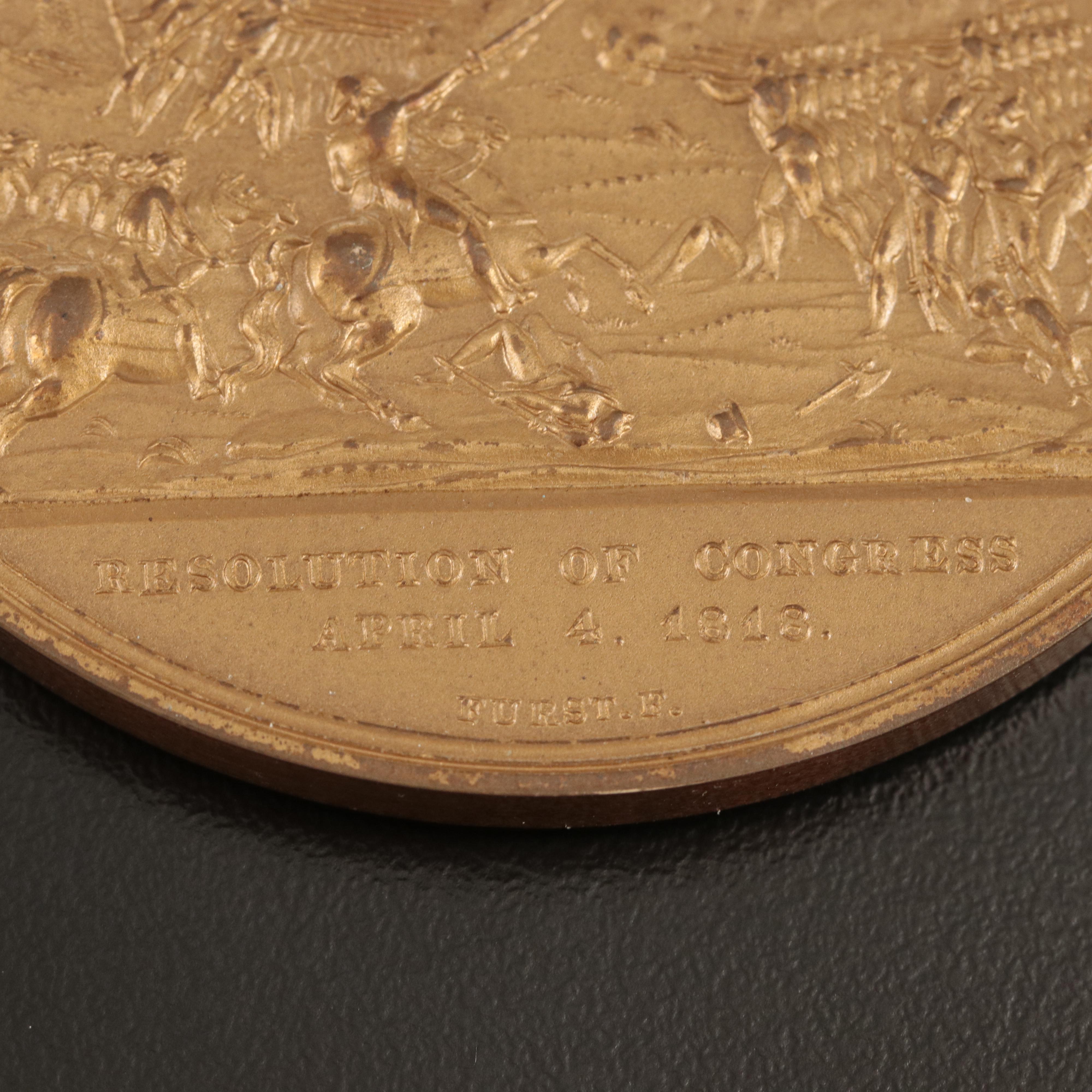 Large Bronze English Medal Representing 1813 Battle of the Thames