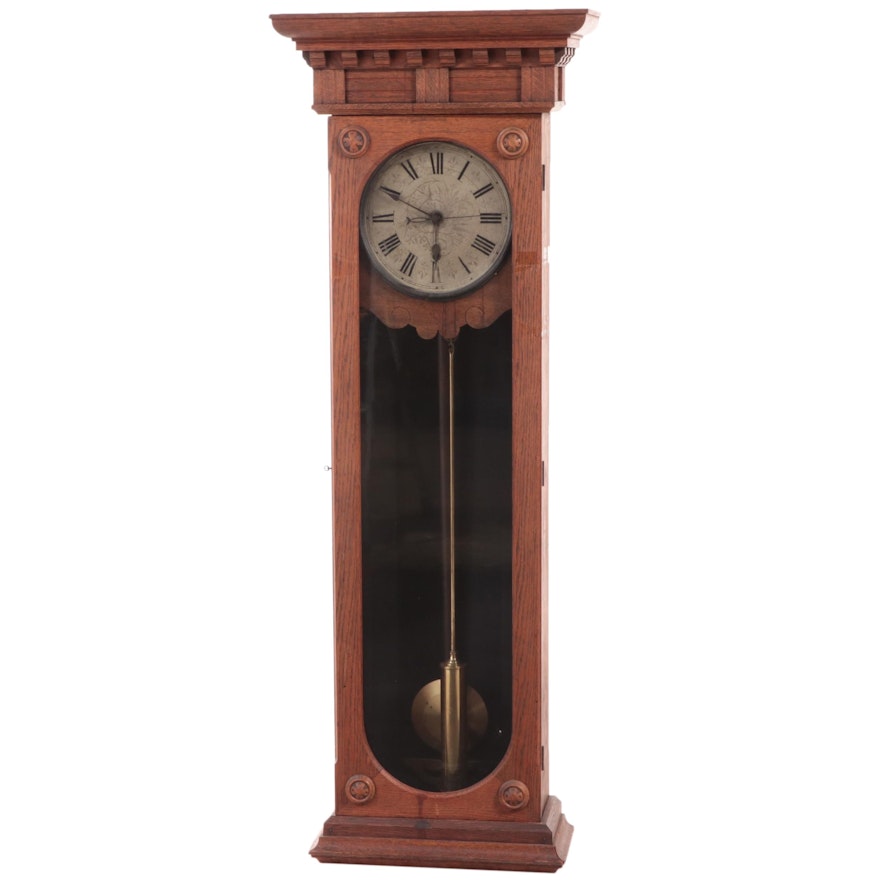 New Haven Clock Co. Victorian Oak Regulator Clock, Late 19th/ Early 20th Century