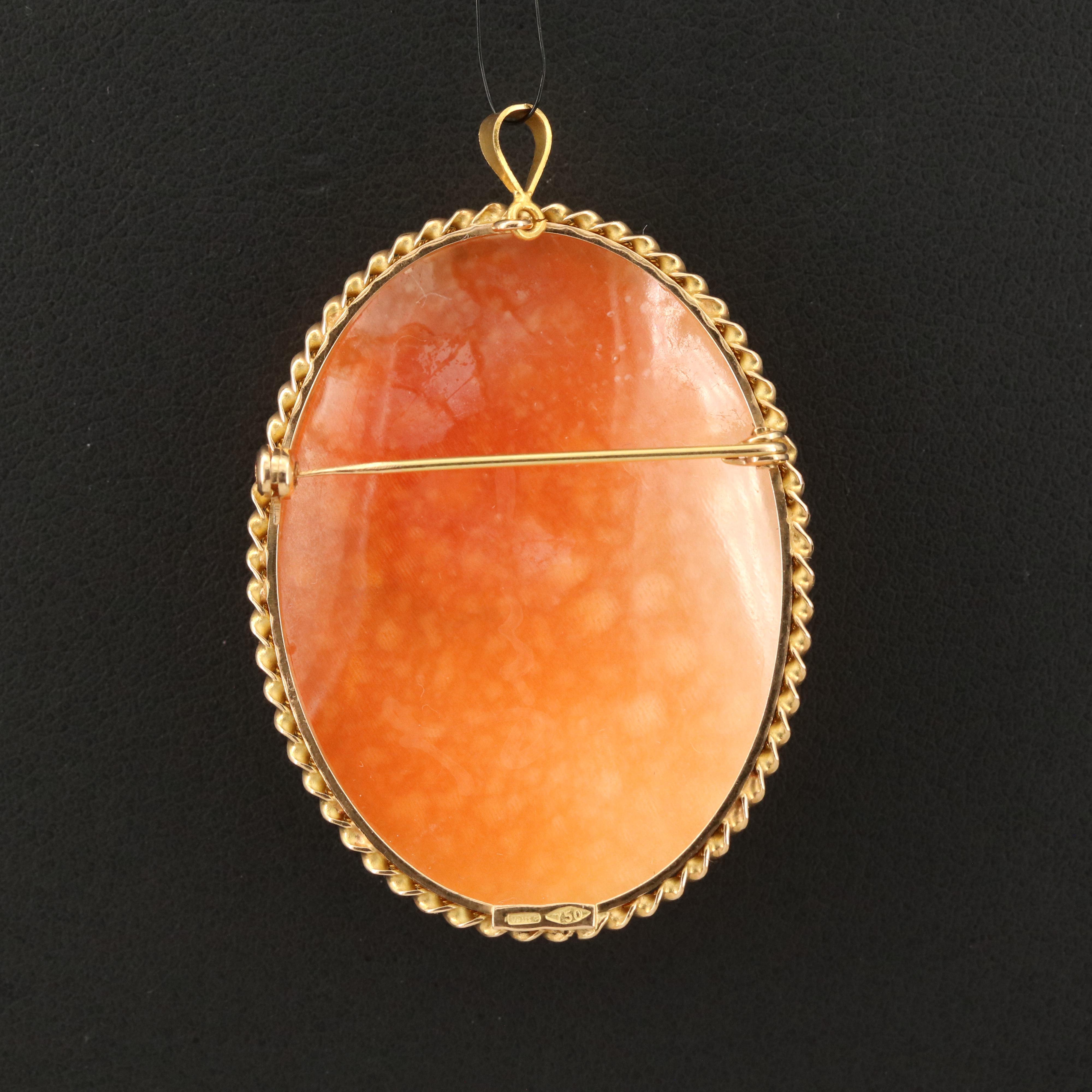 18K Shell Oval Cameo Converter Brooch