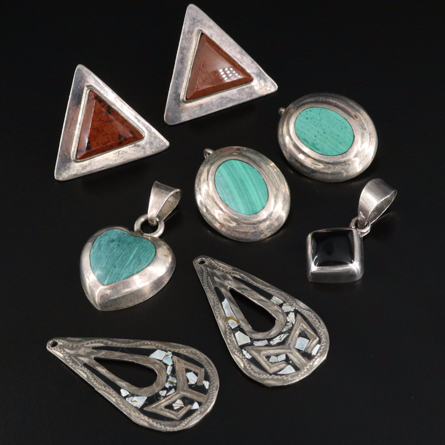 Mexican Sterling Earring, Earring Enhancers and Pendants Including Gemstones