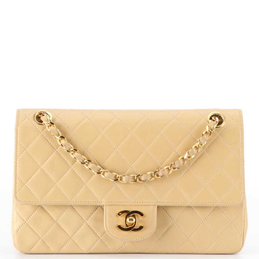 Chanel CC Double Flap Shoulder Bag in Quilted Lambskin