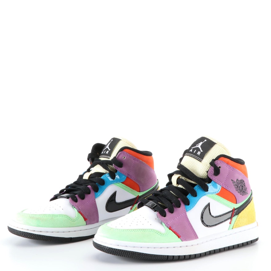 Nike Air Jordan 1 Mid SE ''Lightbulb'' Sneakers in Multicolor Leather/Suede