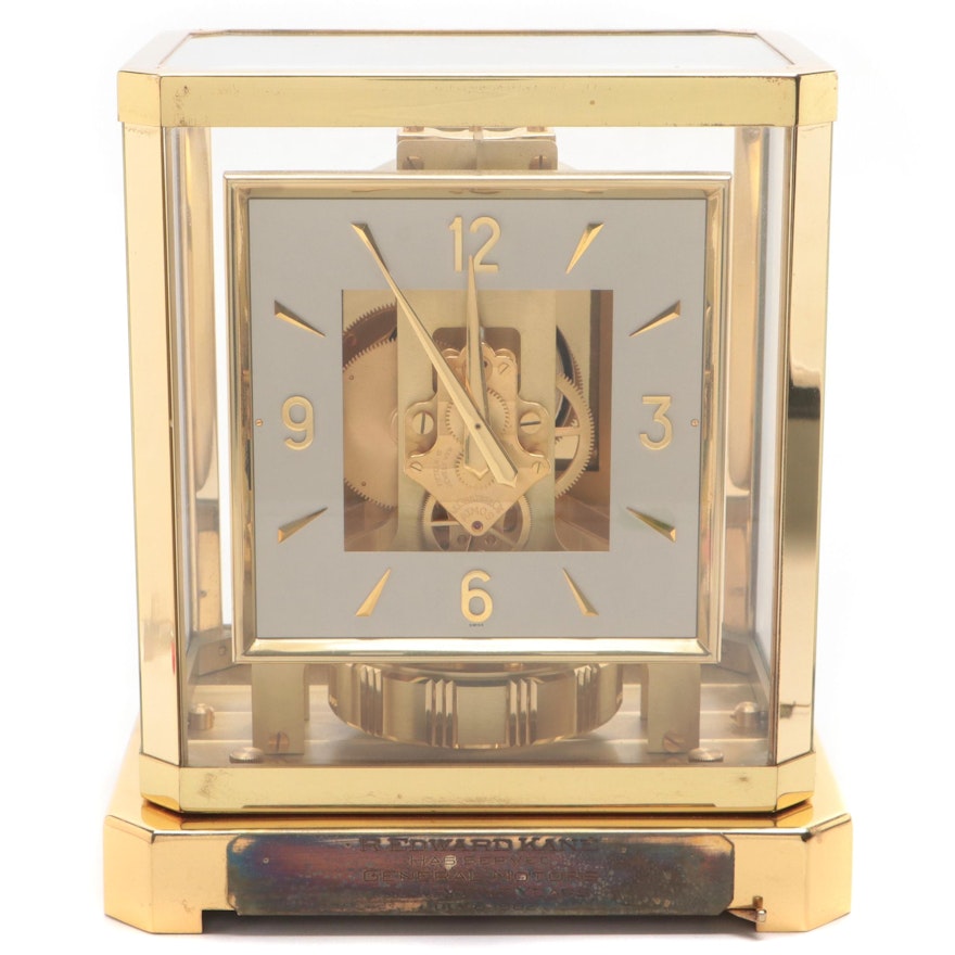 LeCoultre & Cie Square Face "Atmos" Brass Mantel Clock, Late 20th C.