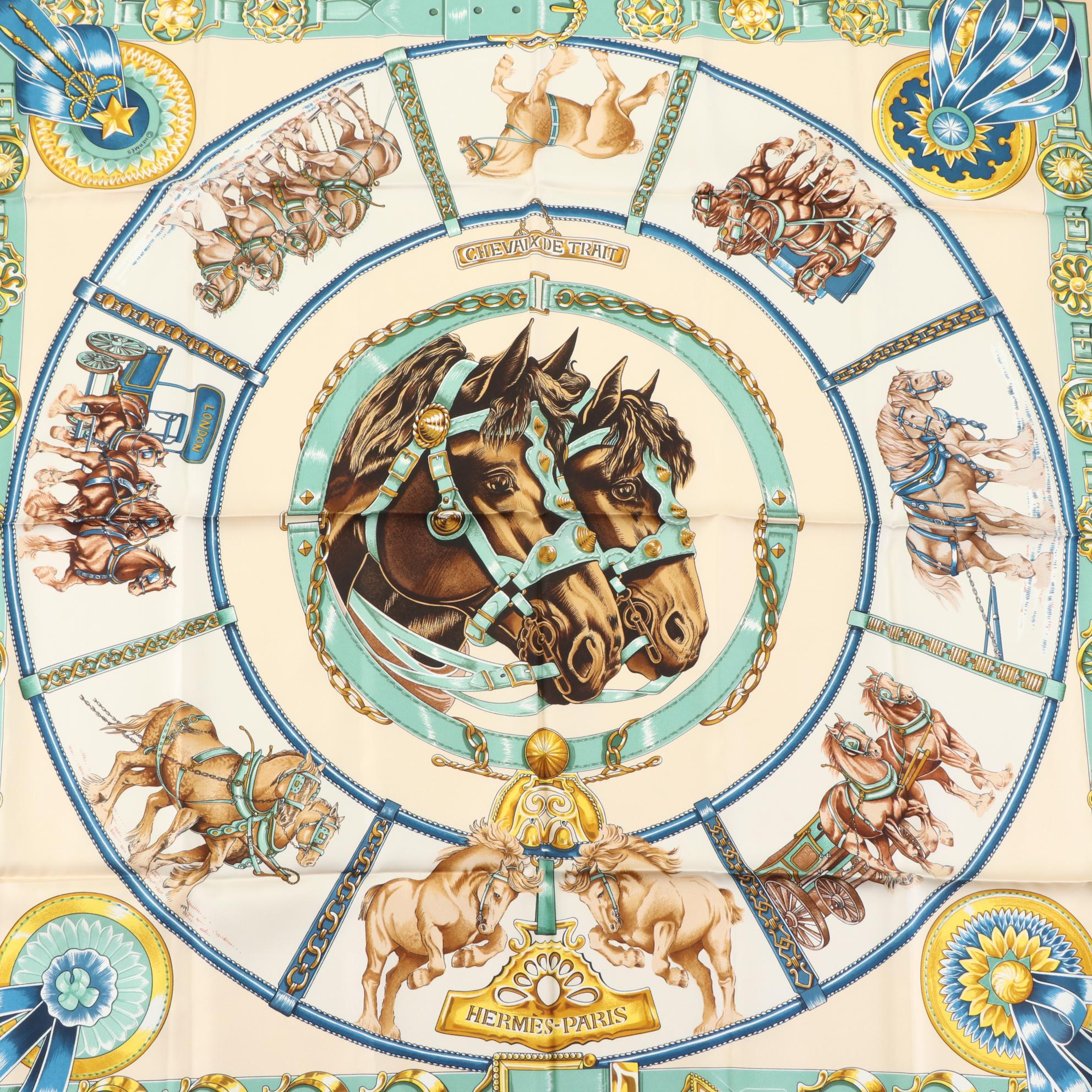 Hermès "Chevaux de Trait" Silk Twill Scarf