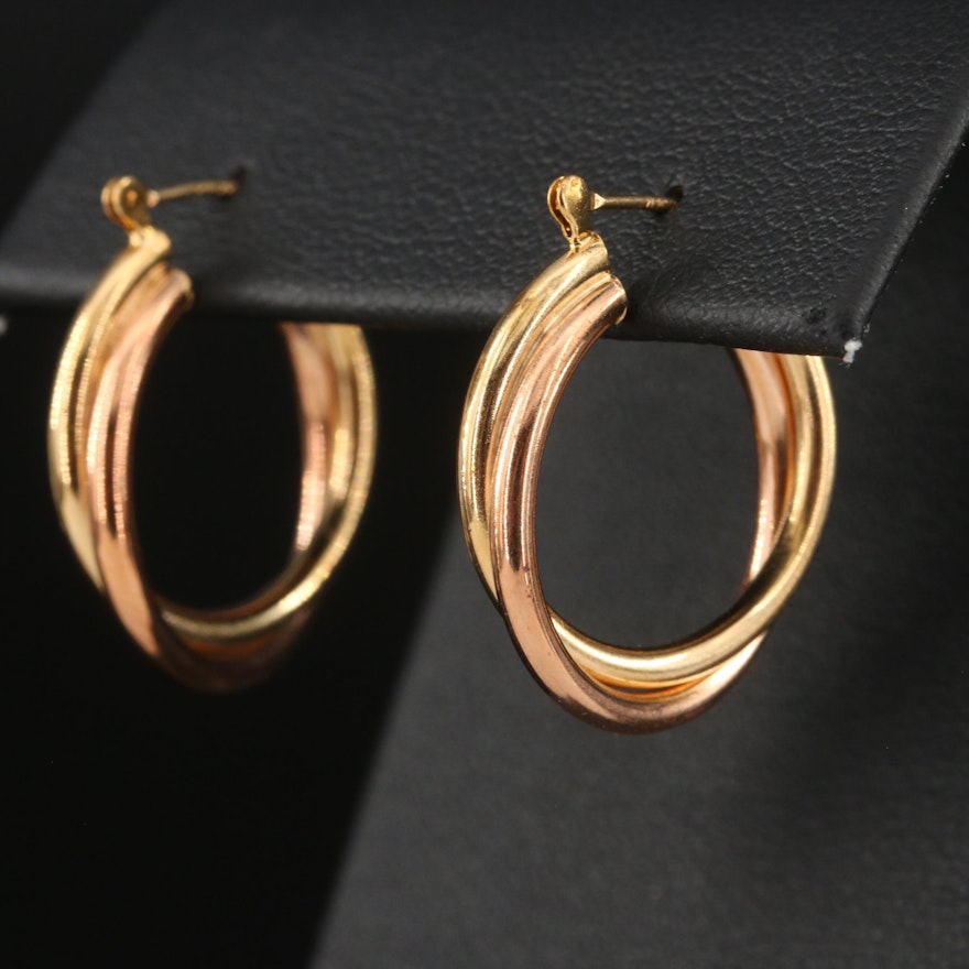 14K Two-Tone Twist Hoop Earrings