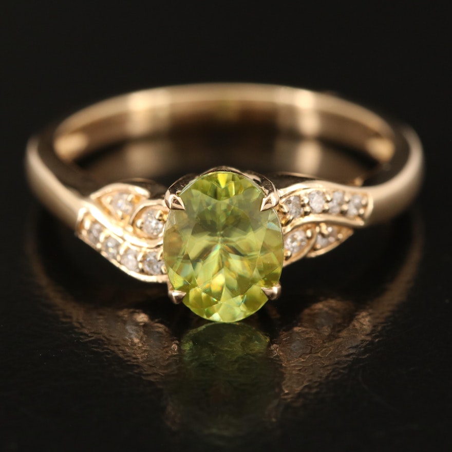 14K Sphene and Diamond Ring