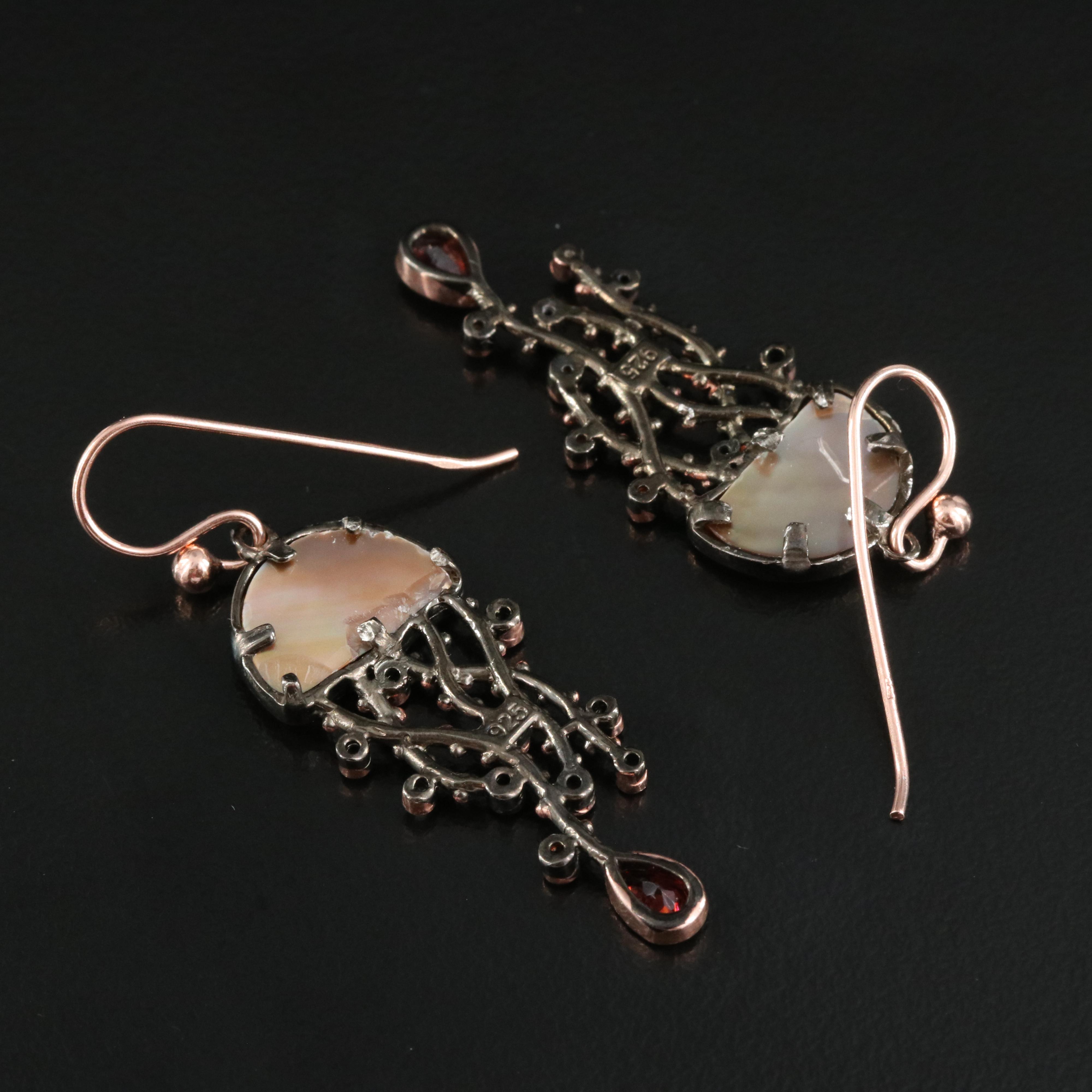 Sterling Mother-of-Pearl, Garnet and Citrine Jellyfish Drop Earrings