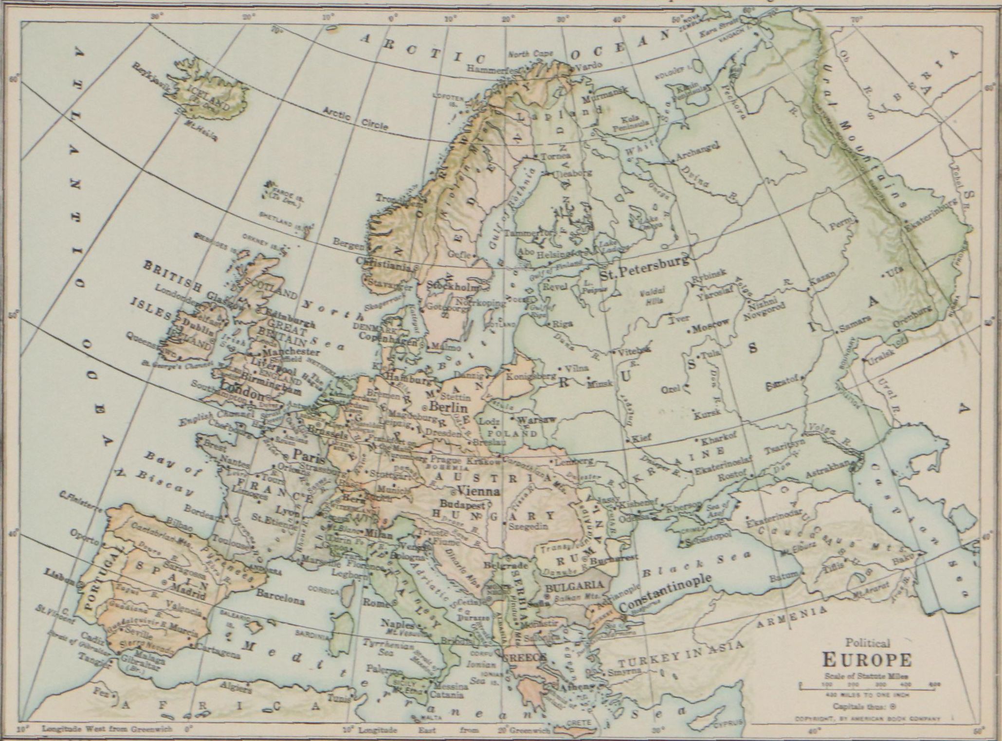 American Book Company Map of Europe, Early 20th Century