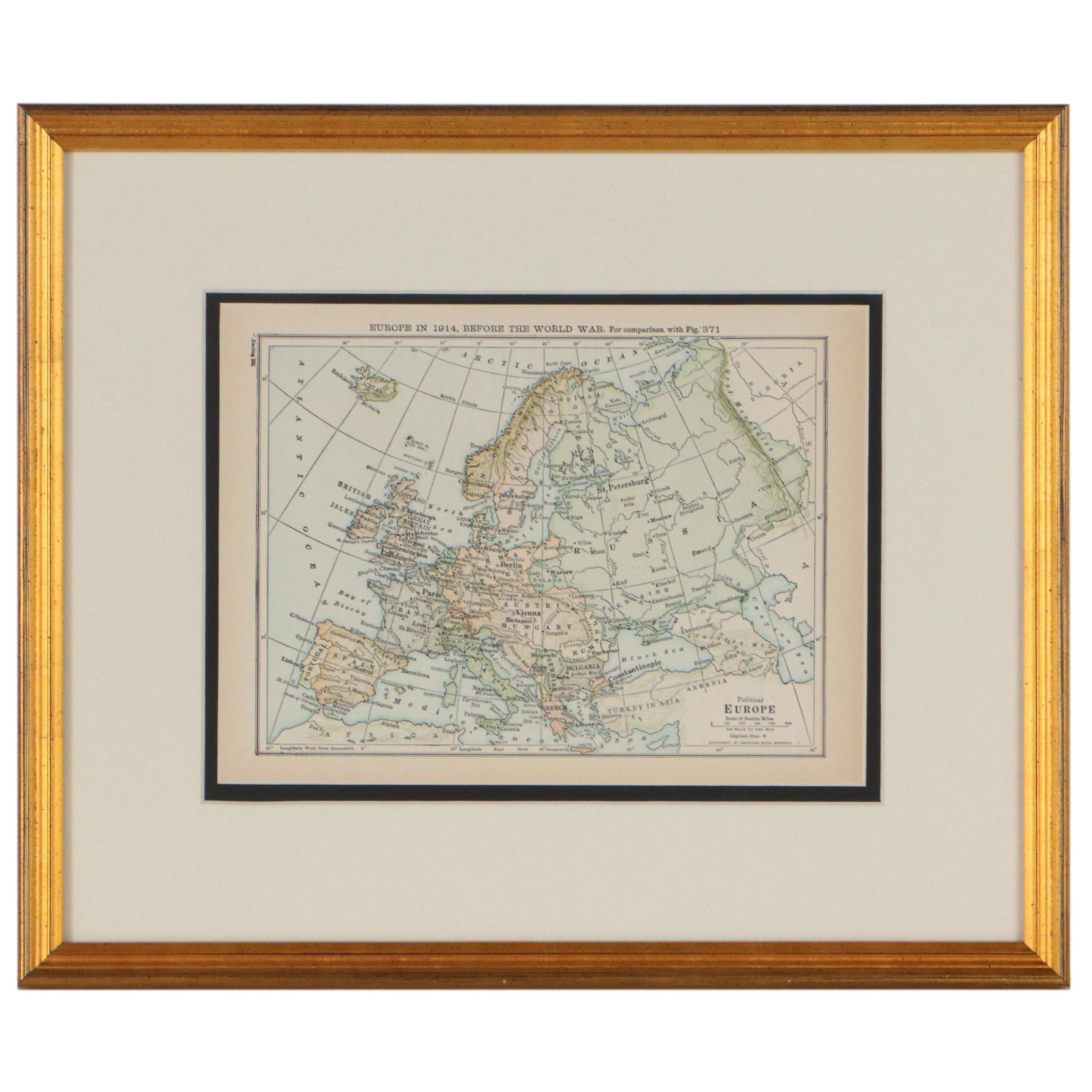American Book Company Map of Europe, Early 20th Century