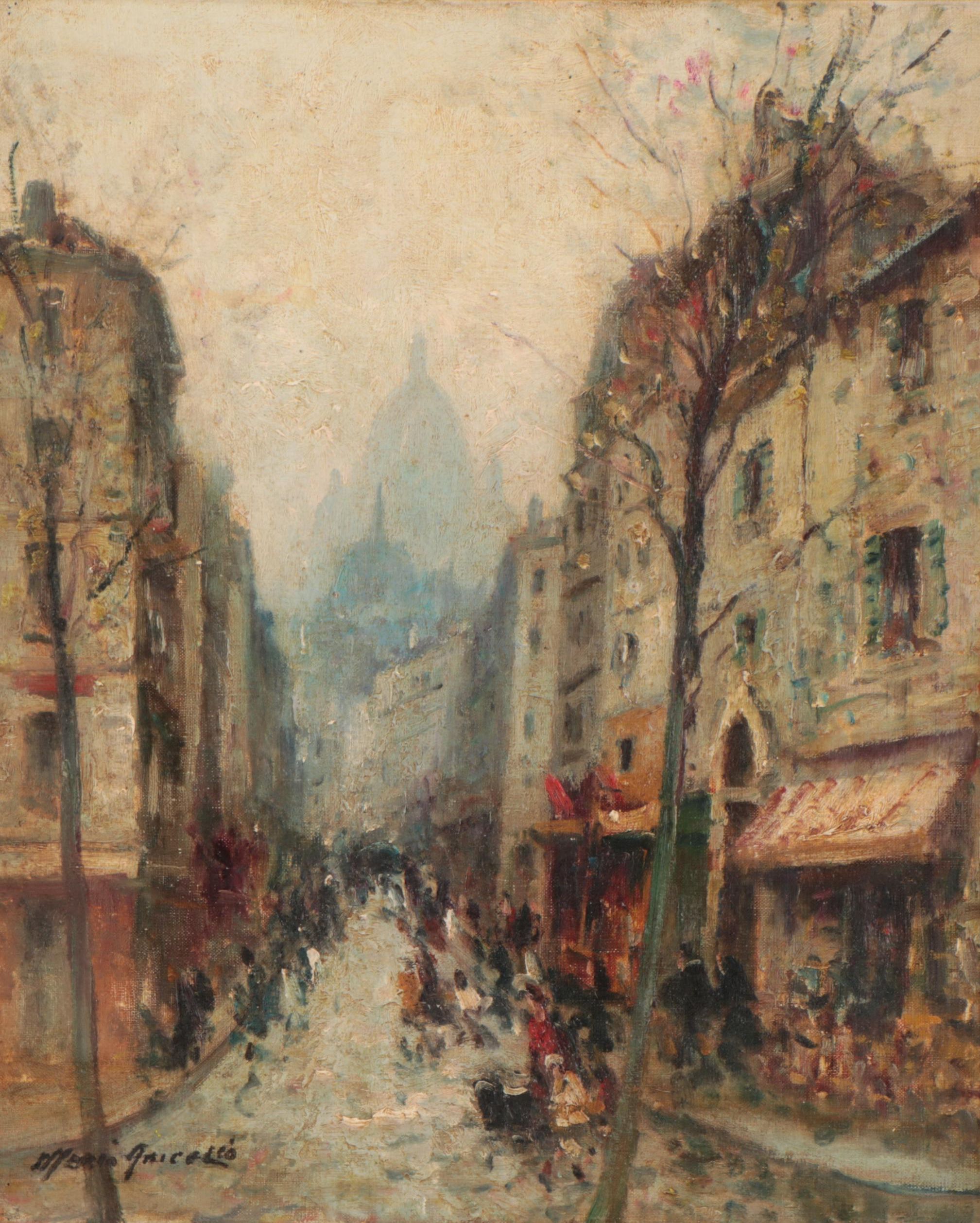 Merio Ameglio Oil Painting of Parisian City Scene